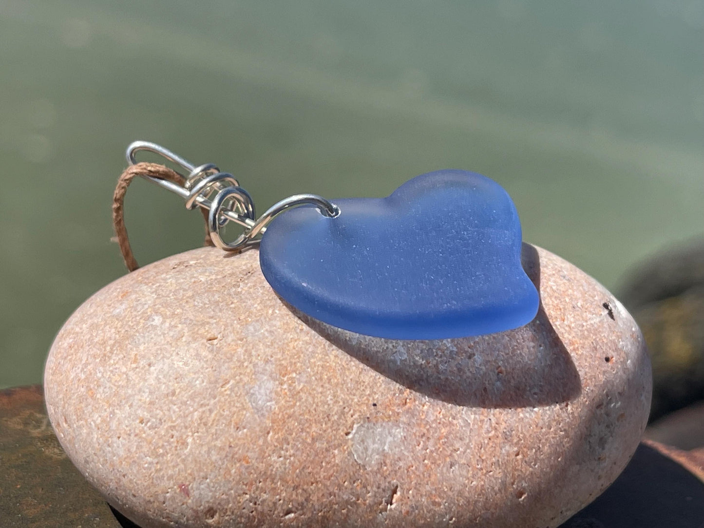 Sea glass heart necklace. Recycled necklace, gift for him. Ethical jewellery. Sea glass pendant. Eco friendly necklace, boho surf jewellery