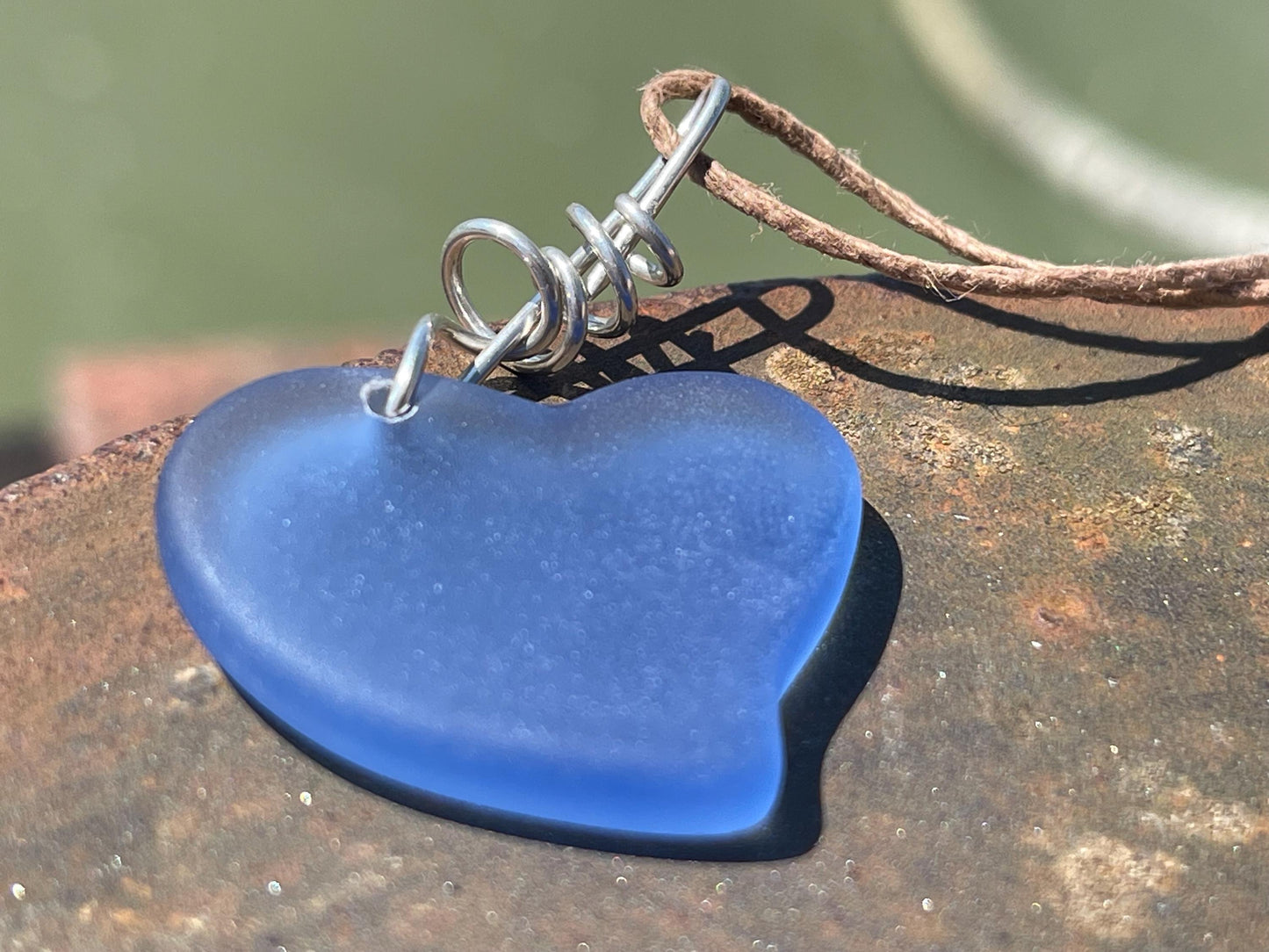 Sea glass heart necklace. Recycled necklace, gift for him. Ethical jewellery. Sea glass pendant. Eco friendly necklace, boho surf jewellery