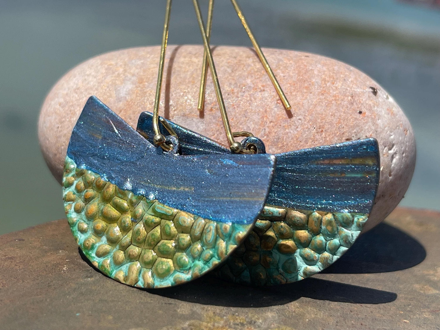 Handmade funky earrings. Large blue earrings, unusual earrings, unusual gift for her, statement earrings, unique blue jewellery