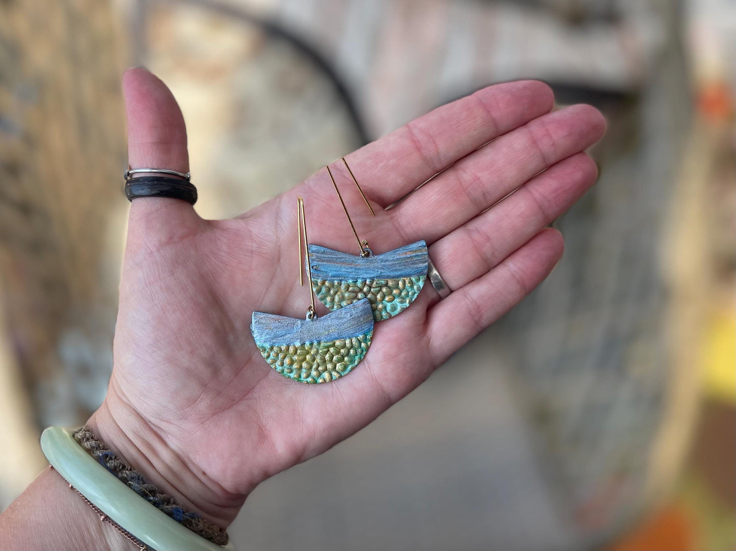 Handmade funky earrings. Large blue earrings, unusual earrings, unusual gift for her, statement earrings, unique blue jewellery