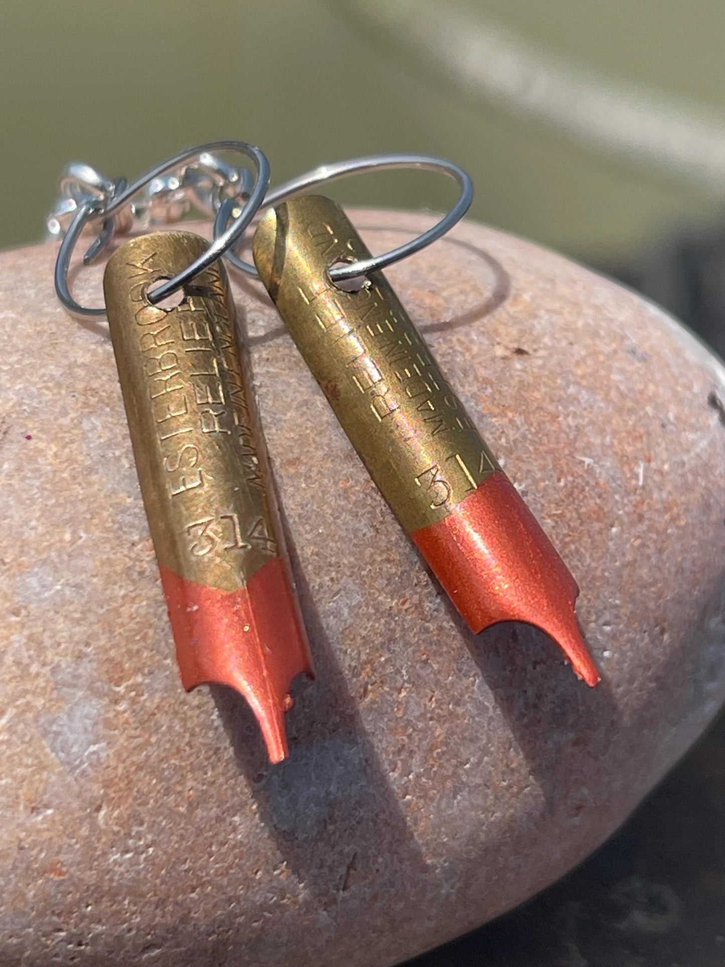 Pen nib earrings. Gift for a writer. Gift for a poet. Gift for book lover. Recycled jewellerys eco friendly jewellery. Ethical jewellery.