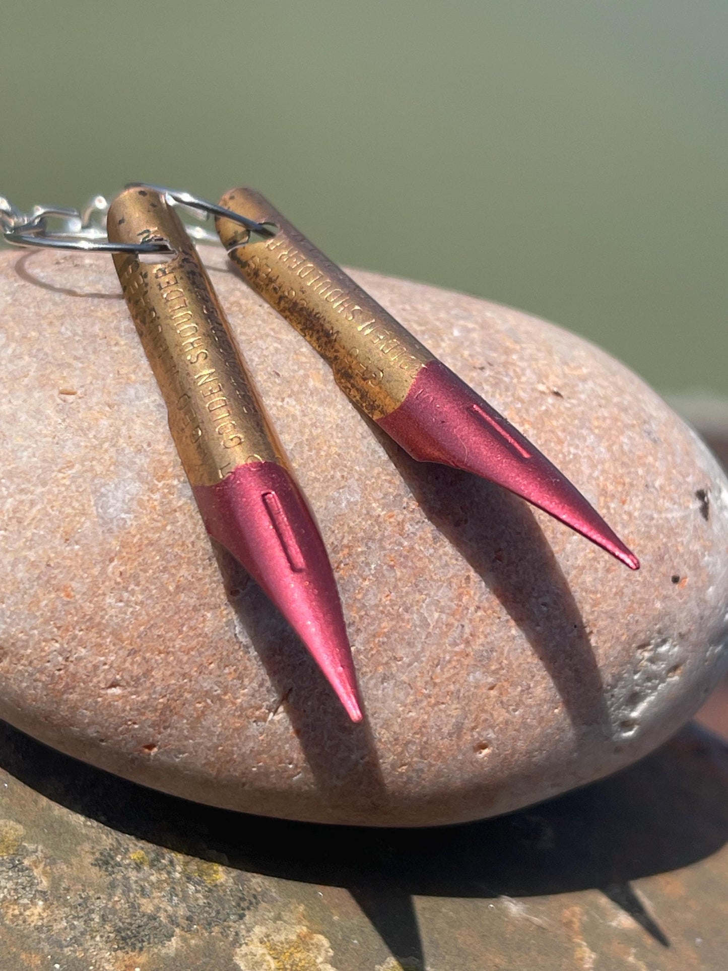 Pen nib earrings. Gift for a writer. Gift for a poet. Gift for book lover. Recycled jewellery. Eco friendly jewellery. Ethical jewellery.