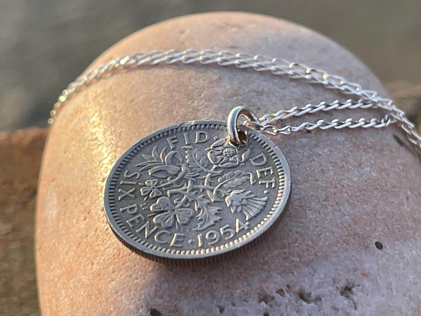 Lucky sixpence necklace on a recycled sterling silver chain. Eco friendly jewellery. Unique silver necklace.