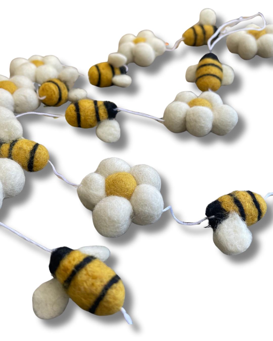 Bee garland for the home, garden, festivals, parties and weddings. Bee decorations. Flower garlands. Boho decorations for the home.