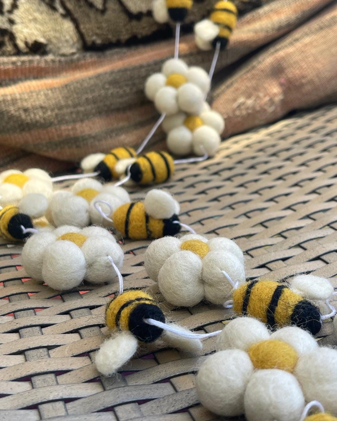 Bee garland for the home, garden, festivals, parties and weddings. Bee decorations. Flower garlands. Boho decorations for the home.