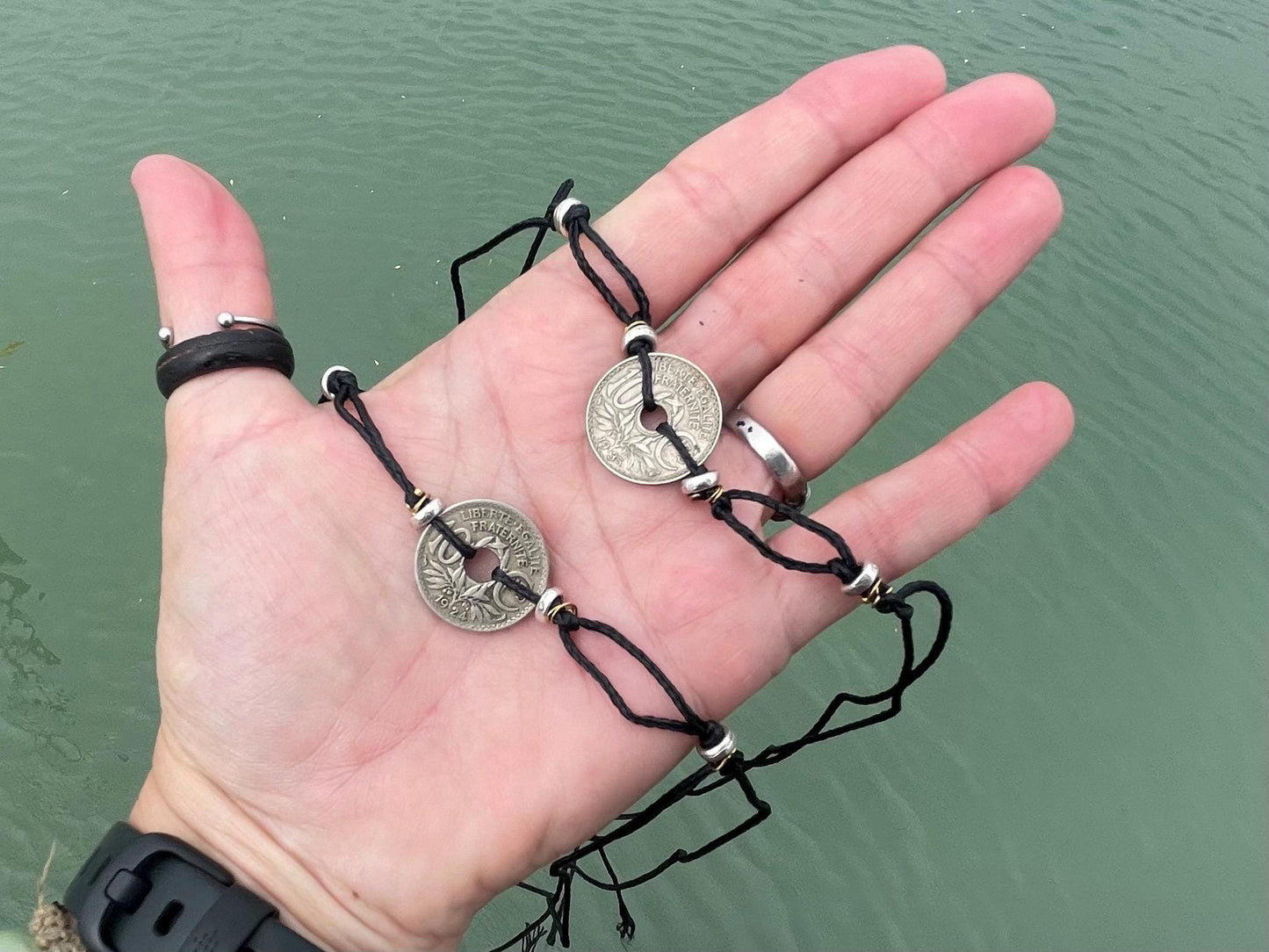 Vintage 10c French coin bracelet. Eco friendly bracelet. Eco friendly jewellery. Ethical handmade jewellery. Bracelet made with eco material
