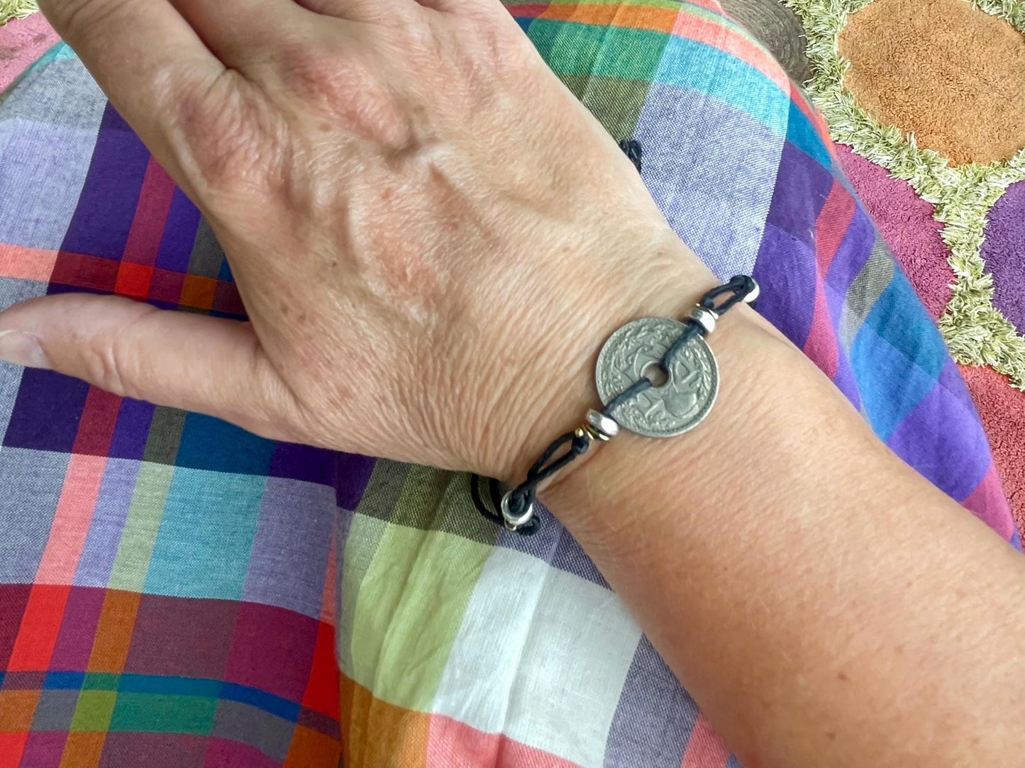 Vintage 10c French coin bracelet. Eco friendly bracelet. Eco friendly jewellery. Ethical handmade jewellery. Bracelet made with eco material