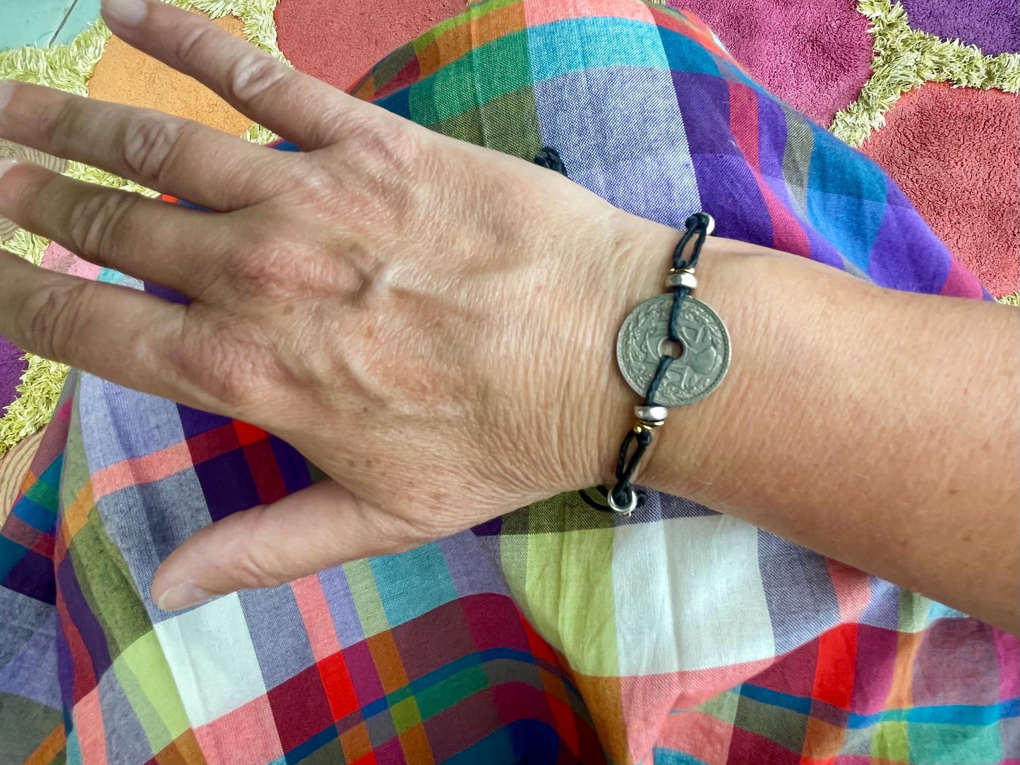 Vintage 10c French coin bracelet. Eco friendly bracelet. Eco friendly jewellery. Ethical handmade jewellery. Bracelet made with eco material