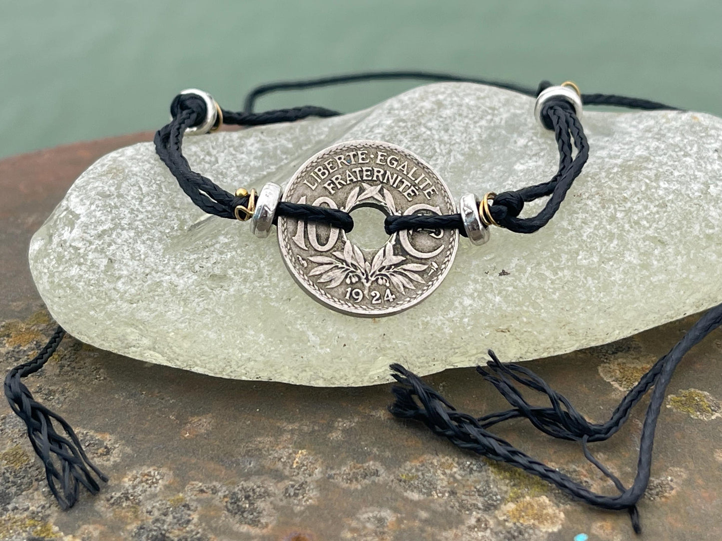 Vintage 10c French coin bracelet. Eco friendly bracelet. Eco friendly jewellery. Ethical handmade jewellery. Bracelet made with eco material