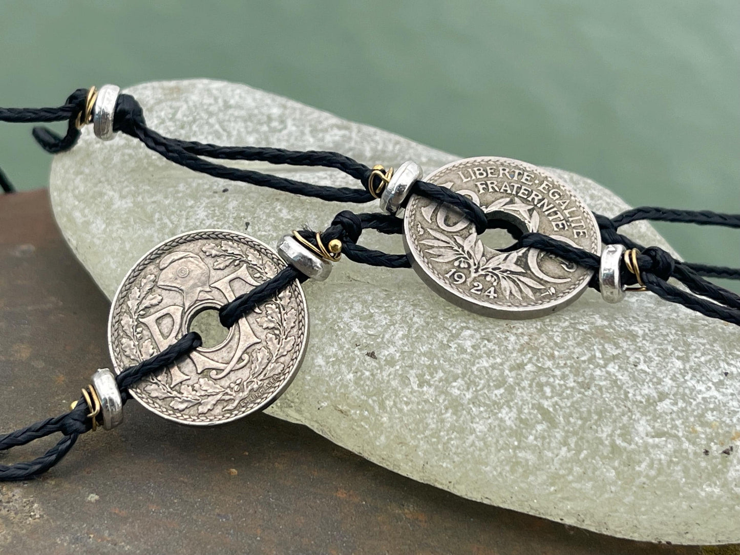 Vintage 10c French coin bracelet. Eco friendly bracelet. Eco friendly jewellery. Ethical handmade jewellery. Bracelet made with eco material