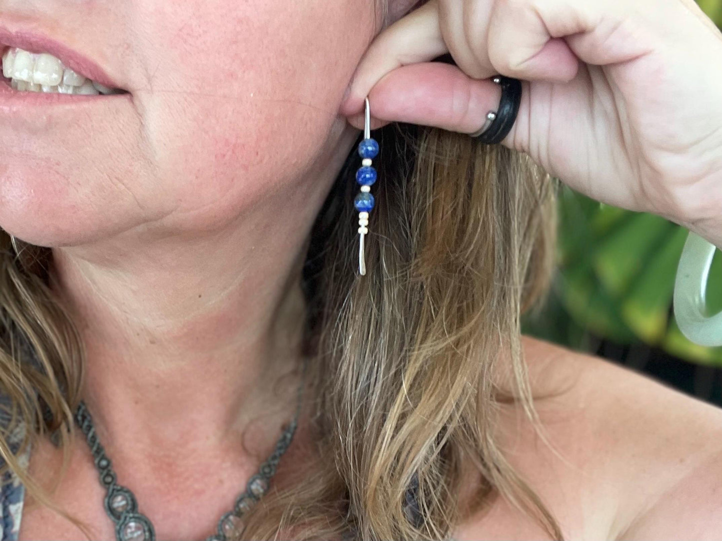 Lapis & recycled sterling silver handmade earrings. Handmade lapis jewellery. Artisan earrings. Unique jewellery. Eco friendly earrings