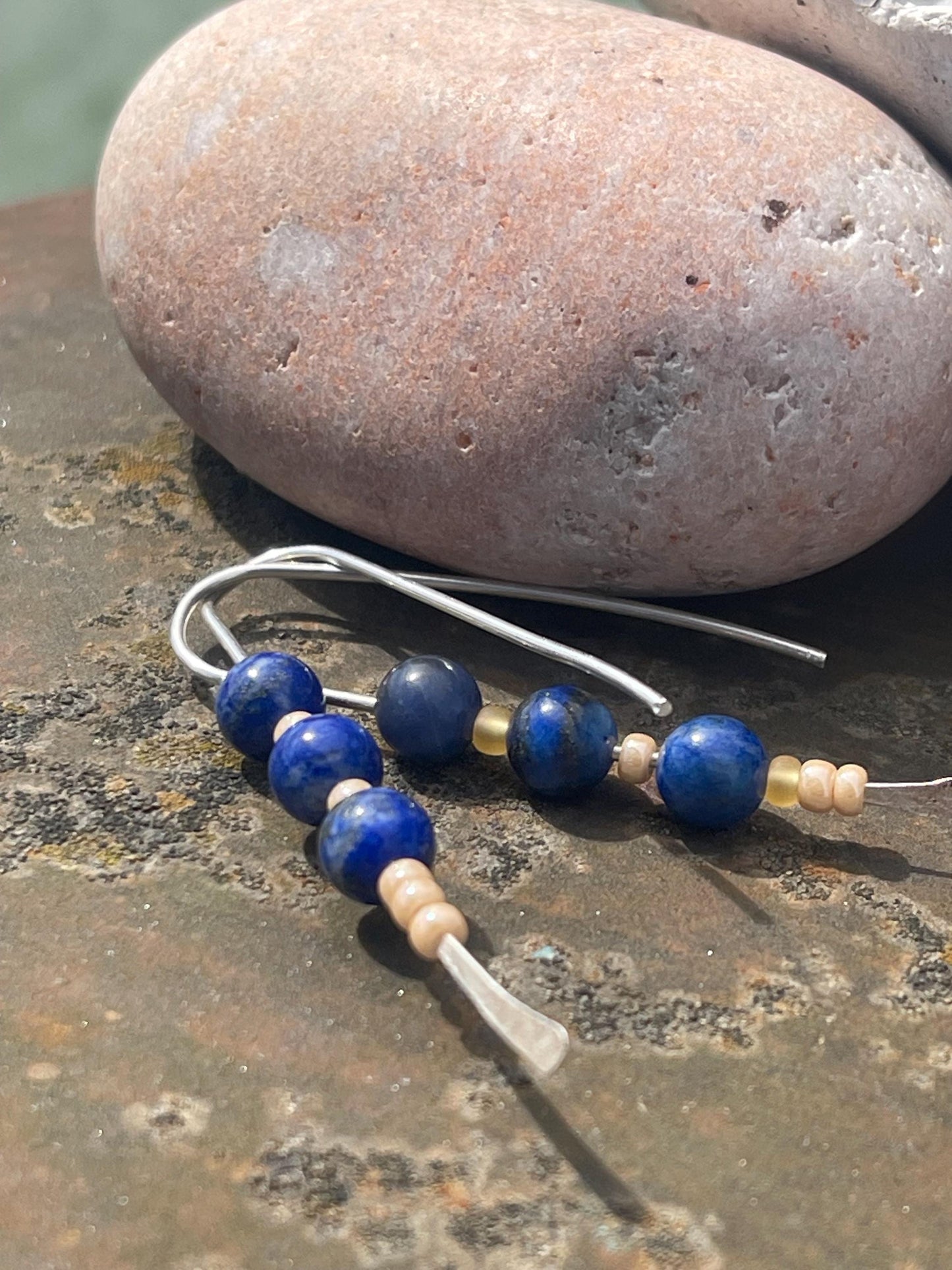 Lapis & recycled sterling silver handmade earrings. Handmade lapis jewellery. Artisan earrings. Unique jewellery. Eco friendly earrings