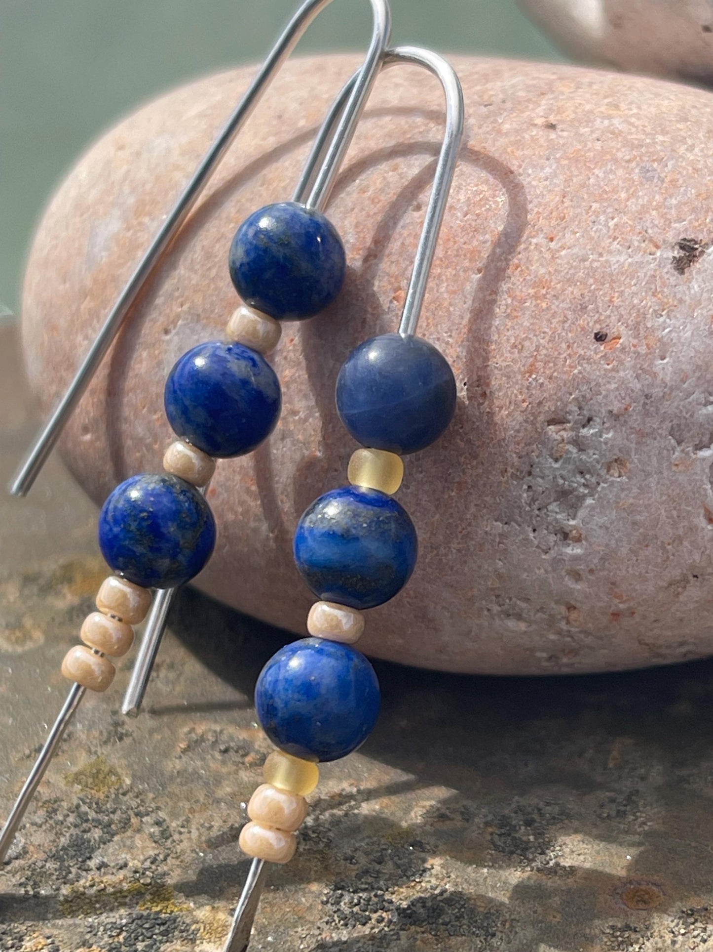 Lapis & recycled sterling silver handmade earrings. Handmade lapis jewellery. Artisan earrings. Unique jewellery. Eco friendly earrings