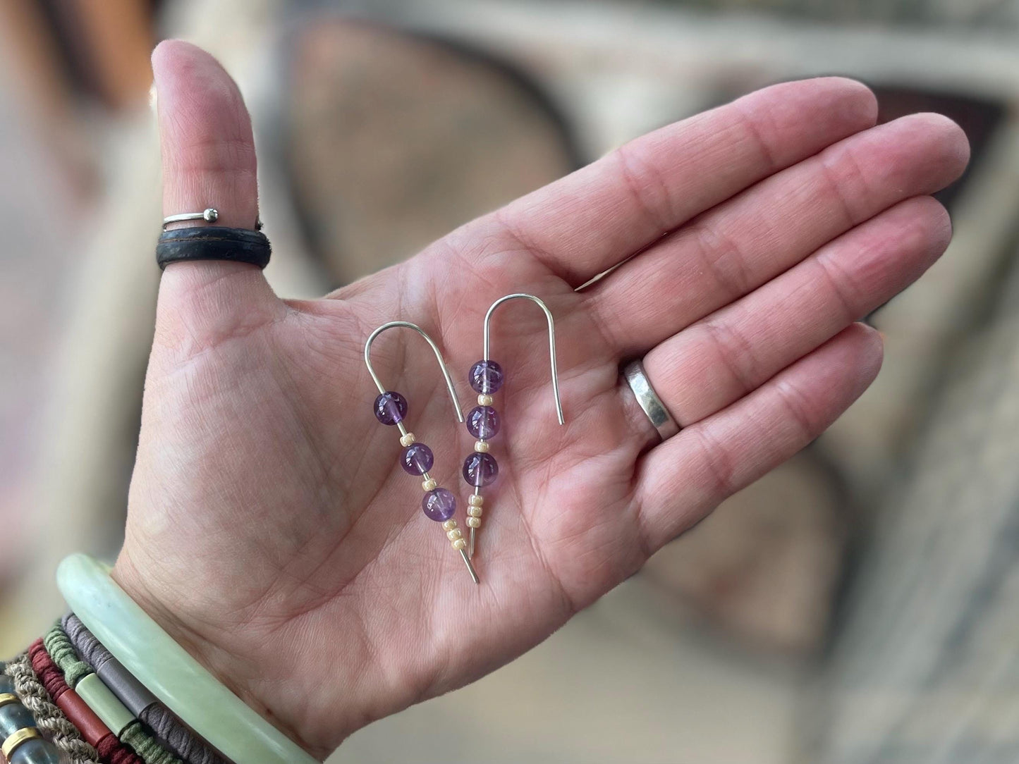 Amethyst & recycled sterling silver handmade earrings. Handmade amethyst jewellery. Artisan earring. Unique jewellery. Eco friendly earrings