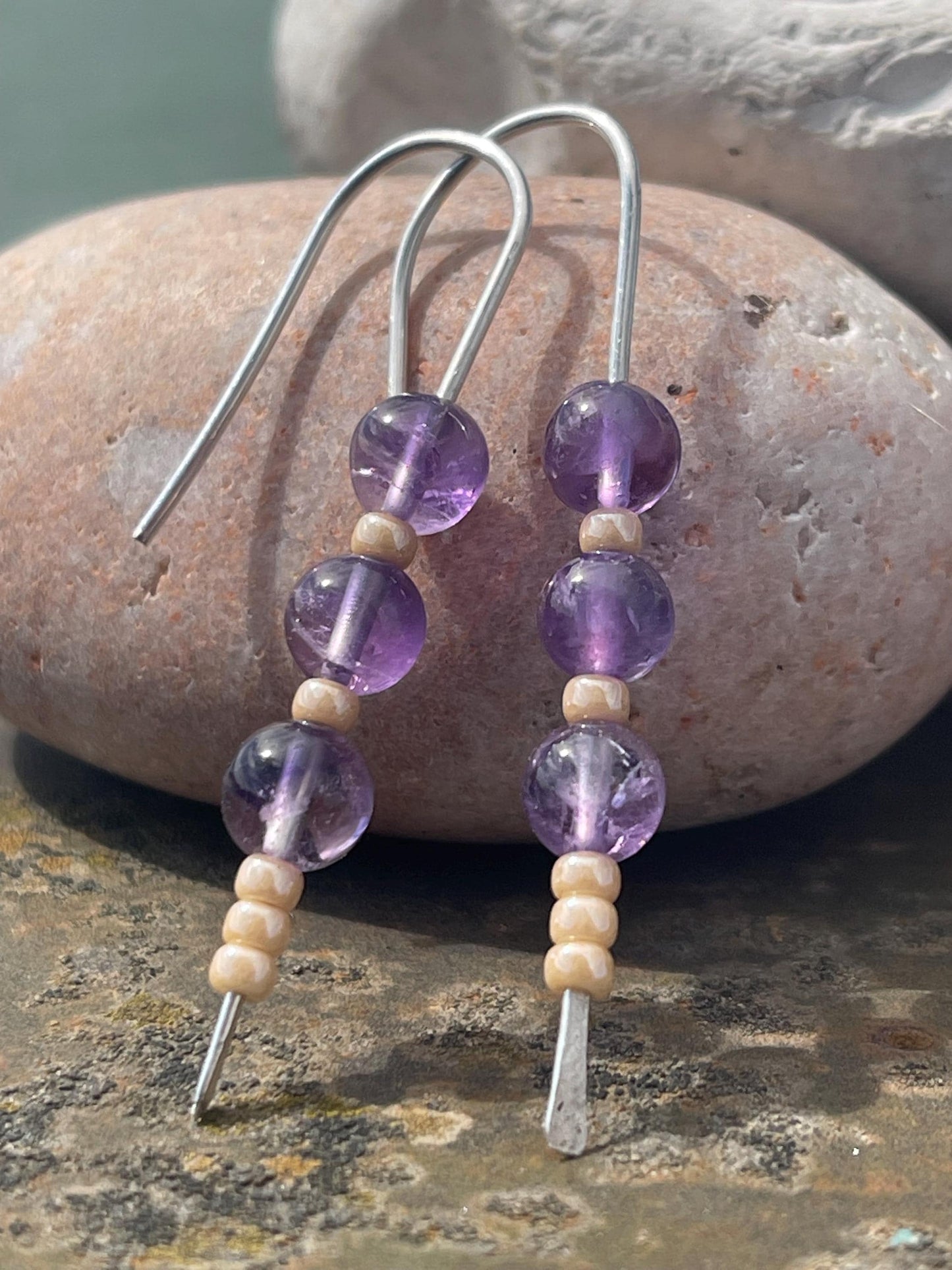 Amethyst & recycled sterling silver handmade earrings. Handmade amethyst jewellery. Artisan earring. Unique jewellery. Eco friendly earrings