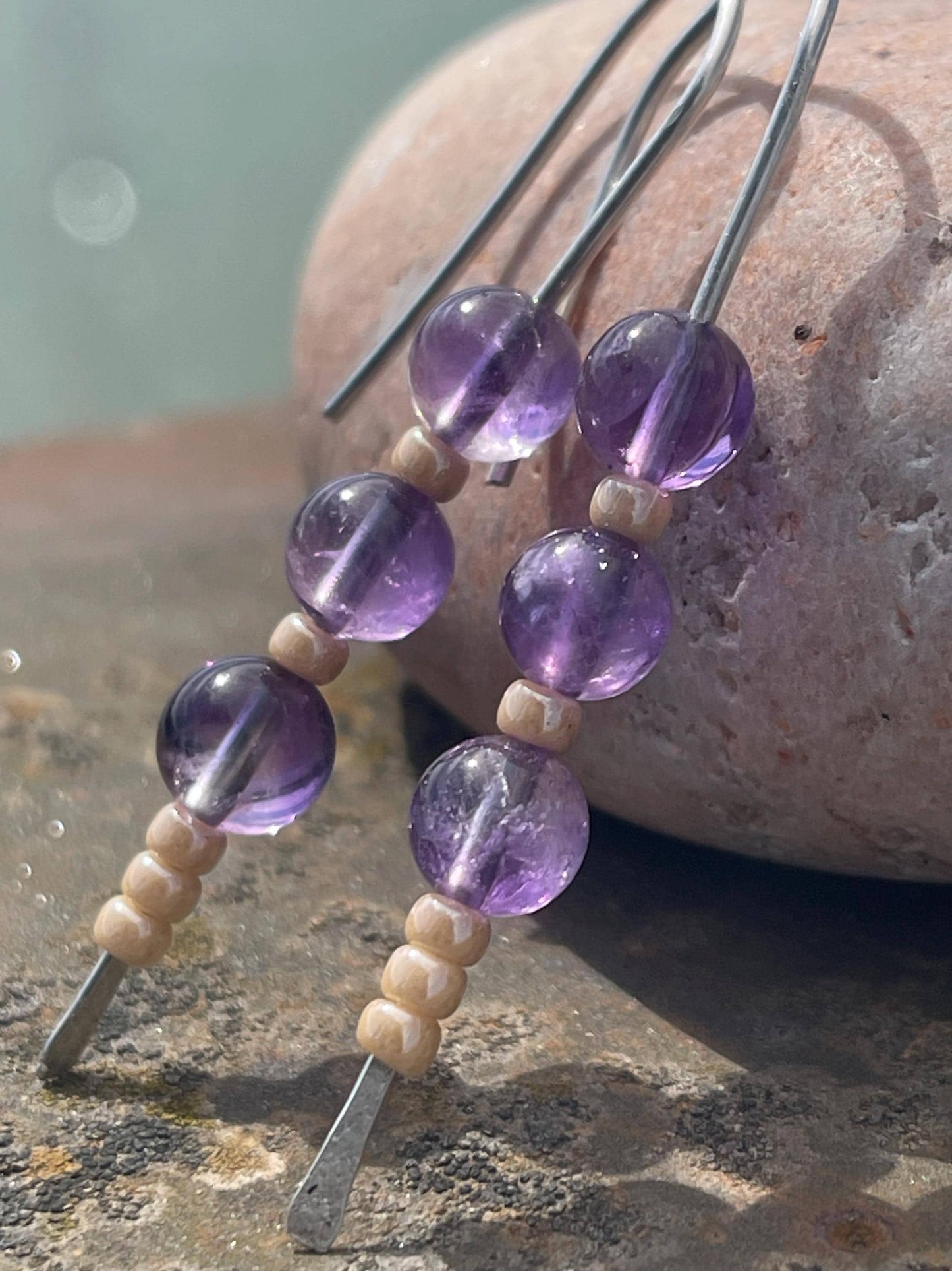 Amethyst & recycled sterling silver handmade earrings. Handmade amethyst jewellery. Artisan earring. Unique jewellery. Eco friendly earrings
