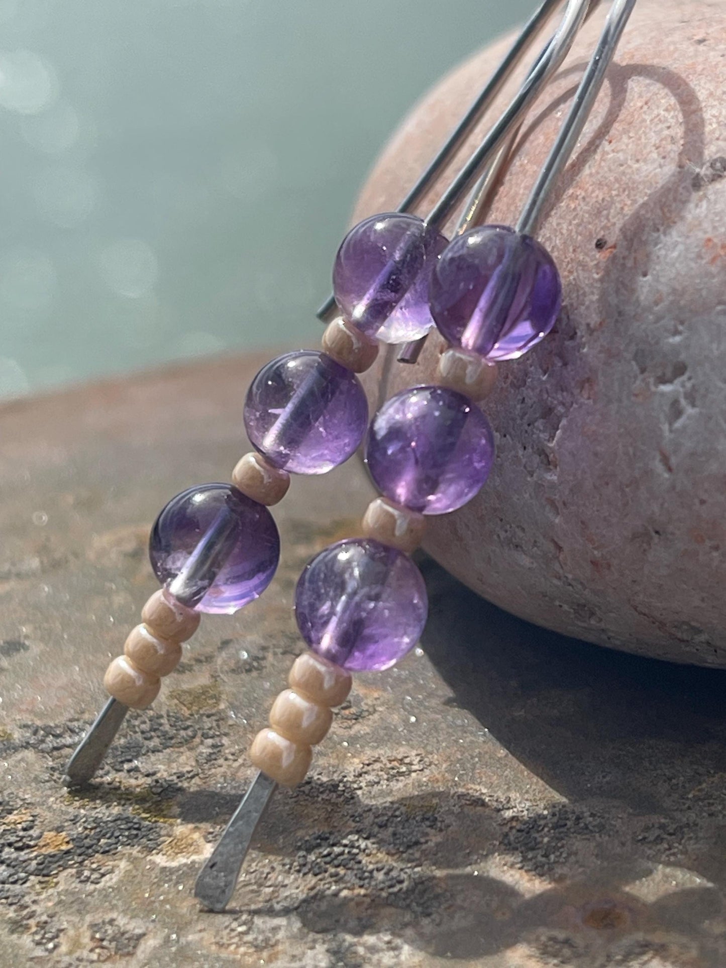 Amethyst & recycled sterling silver handmade earrings. Handmade amethyst jewellery. Artisan earring. Unique jewellery. Eco friendly earrings