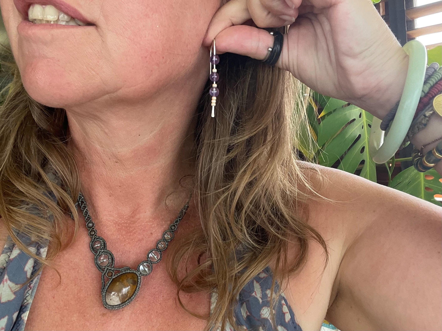 Amethyst & recycled sterling silver handmade earrings. Handmade amethyst jewellery. Artisan earring. Unique jewellery. Eco friendly earrings