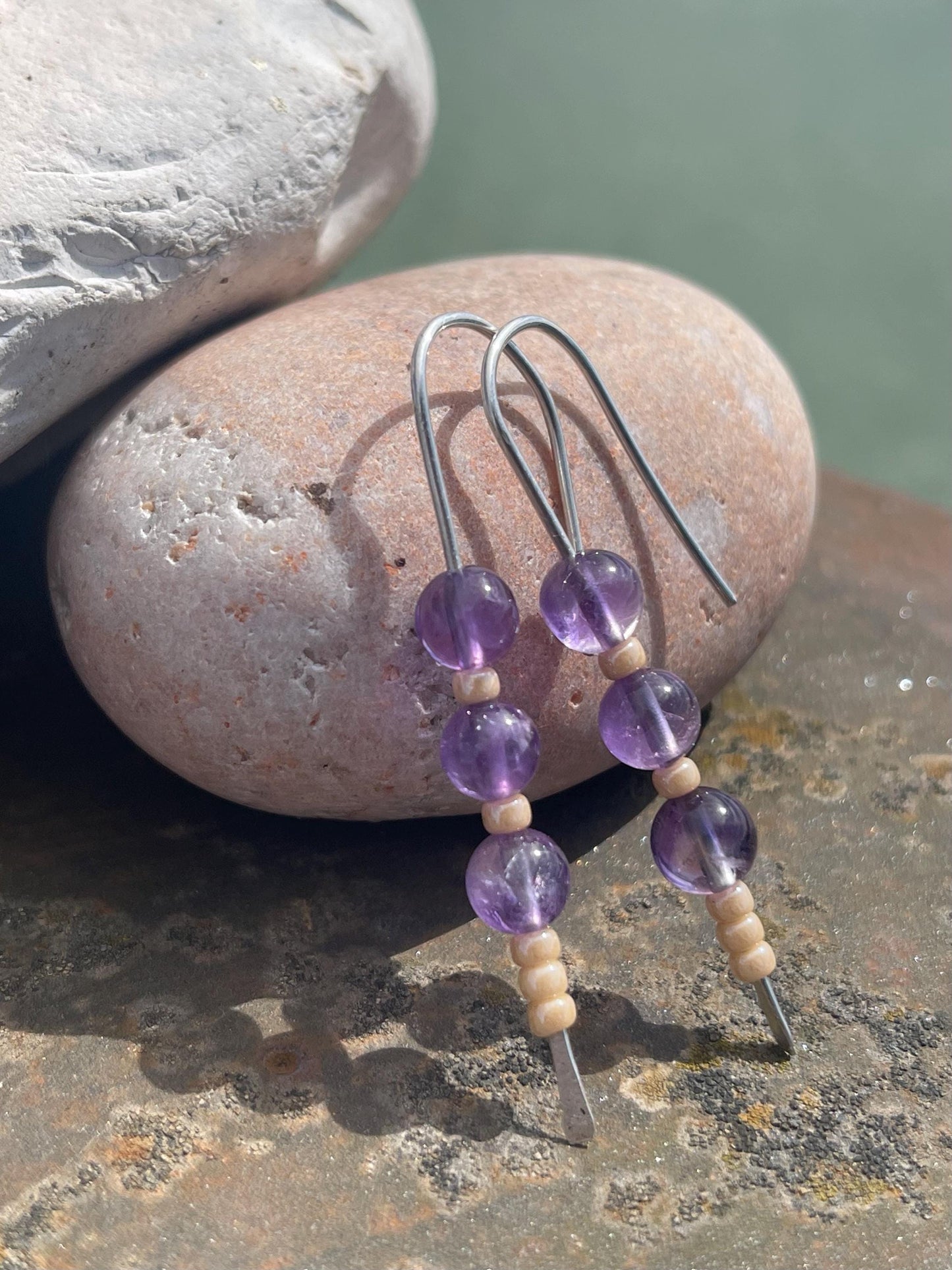 Amethyst & recycled sterling silver handmade earrings. Handmade amethyst jewellery. Artisan earring. Unique jewellery. Eco friendly earrings