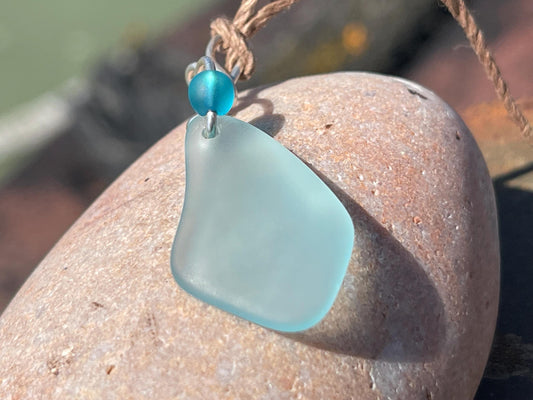 Eco friendly necklace made with sea glass on recycled sterling silver. Ethical jewellery. Handmade eco friendly jewellery. Aqua sea glass.