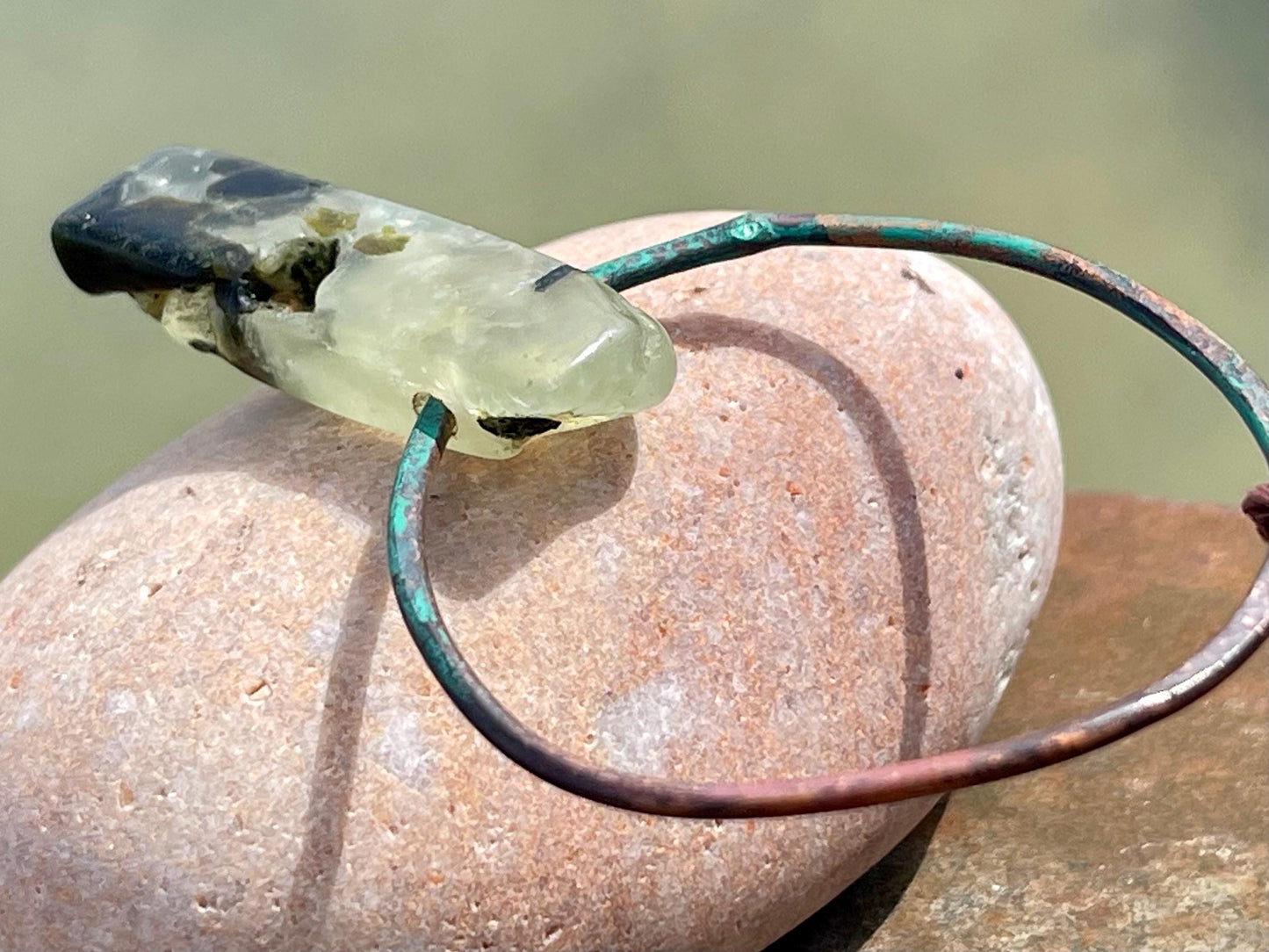 Rustic prehnite pendant, green necklace, unusual jewellery, gift for him, boho handmade necklace, romantic gift for her, ethical jewellery