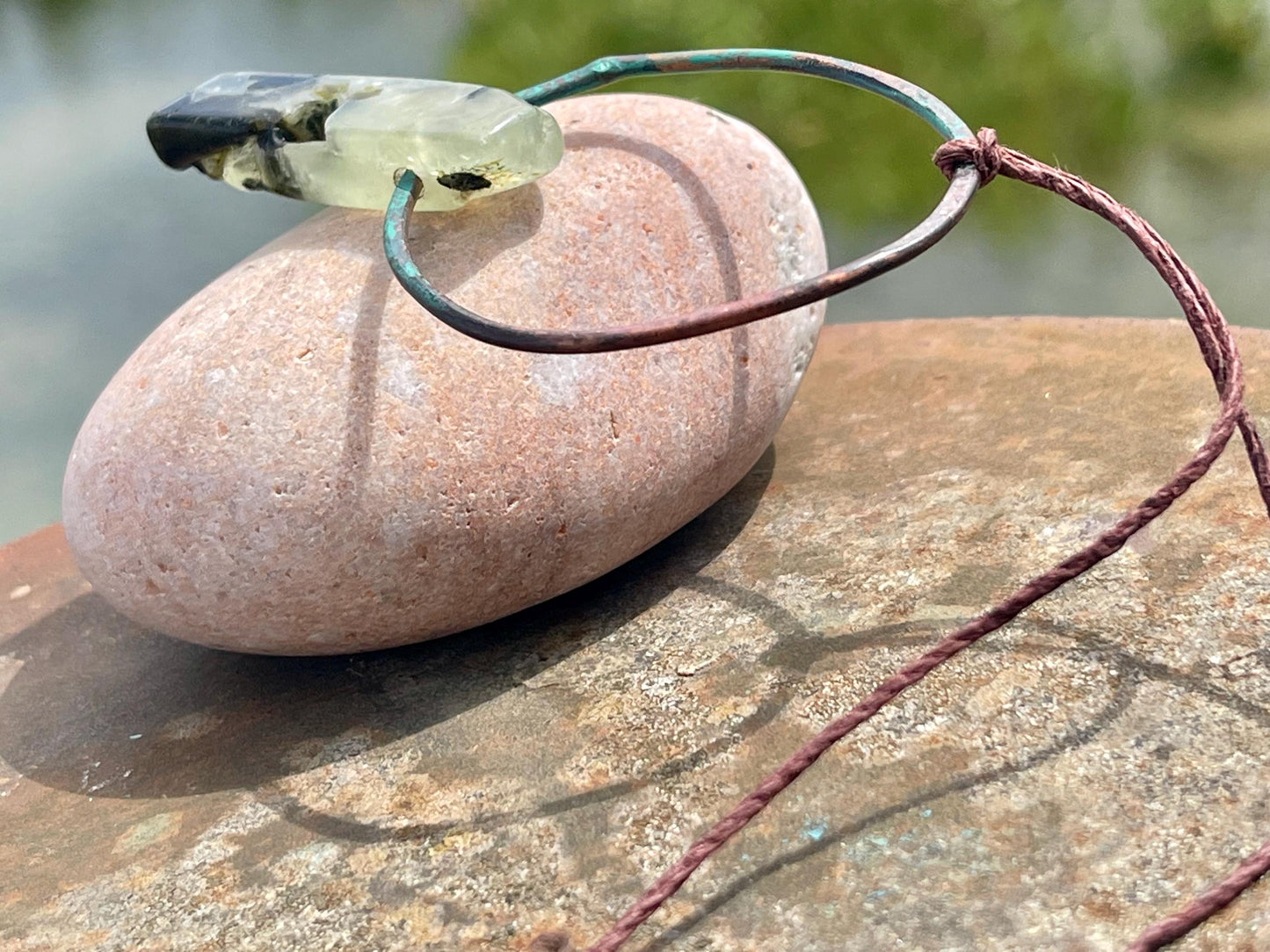 Rustic prehnite pendant, green necklace, unusual jewellery, gift for him, boho handmade necklace, romantic gift for her, ethical jewellery