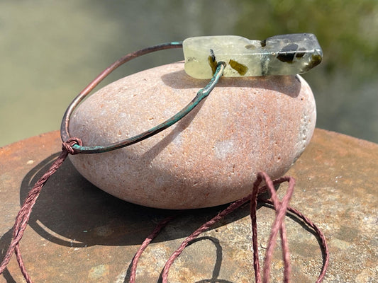 Rustic prehnite pendant, green necklace, unusual jewellery, gift for him, boho handmade necklace, romantic gift for her, ethical jewellery