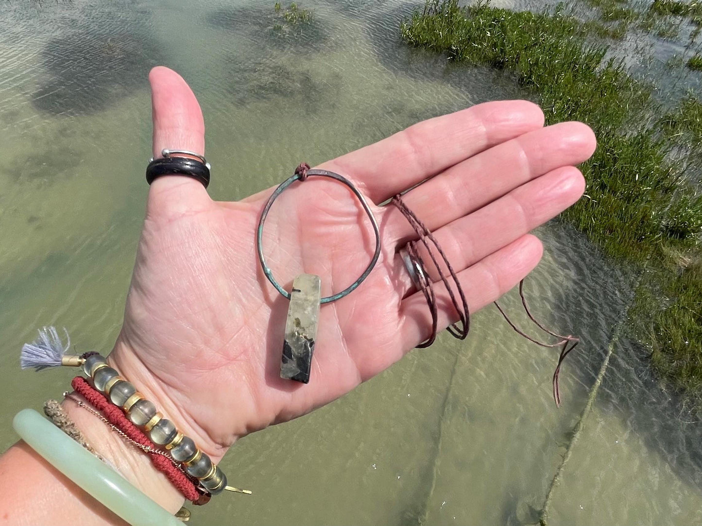 Rustic prehnite pendant, green necklace, unusual jewellery, gift for him, boho handmade necklace, romantic gift for her, ethical jewellery