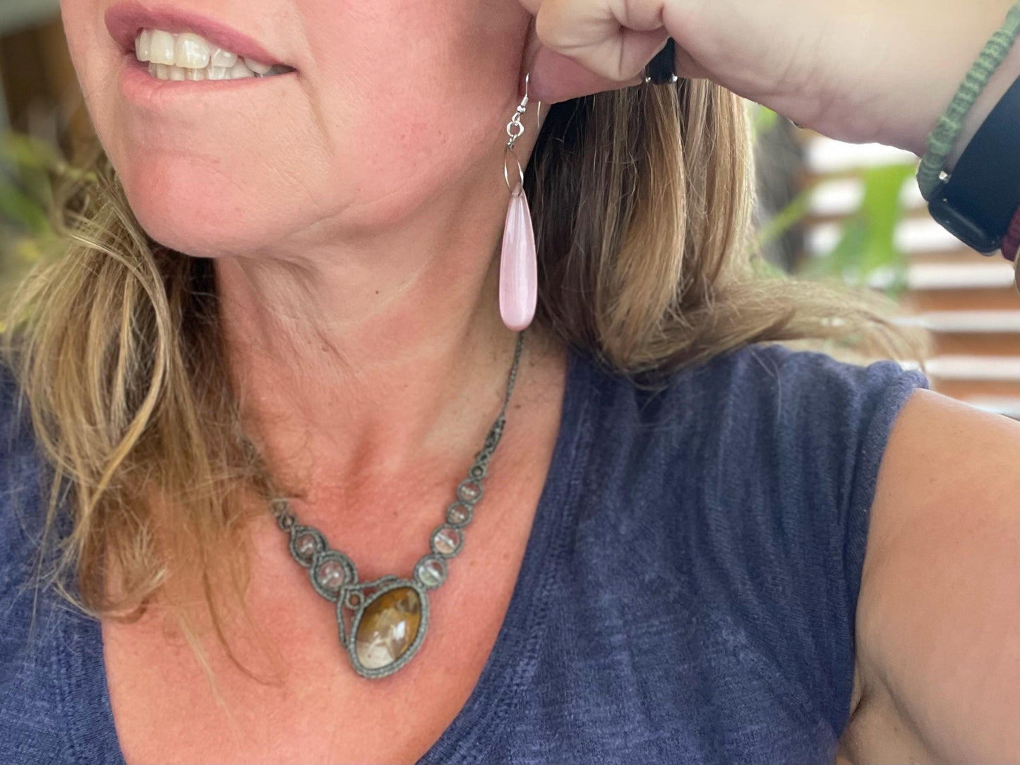 Pink cymophane earrings on sterling silver. Ethical and unique jewellery. Unique handmade earrings. Pink earrings. Pink jewellery.