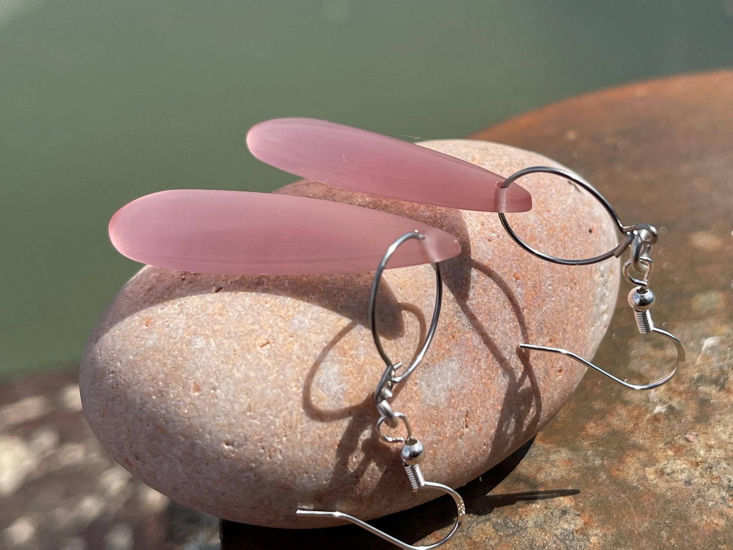 Pink cymophane earrings on sterling silver. Ethical and unique jewellery. Unique handmade earrings. Pink earrings. Pink jewellery.
