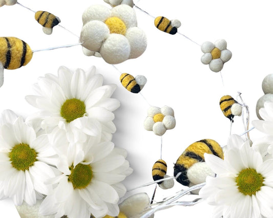 Bee garland for the home, garden, festivals, parties and weddings. Bee decorations. Flower garlands. Boho decorations for the home.