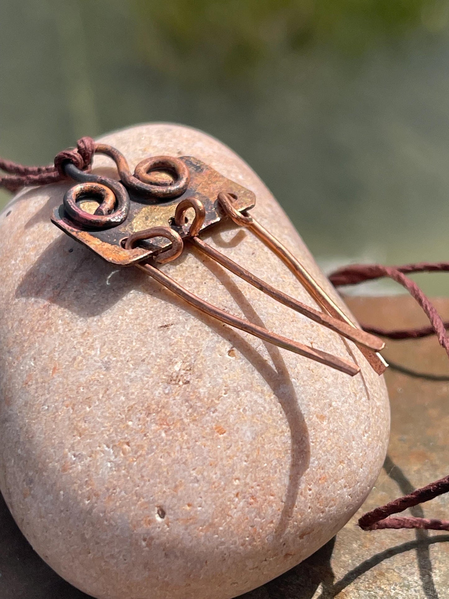 Robot necklace made with welded off-cuts of copper. Handmade jewellery, unique boho jewellery, ethical jewellery. Robot pendant.