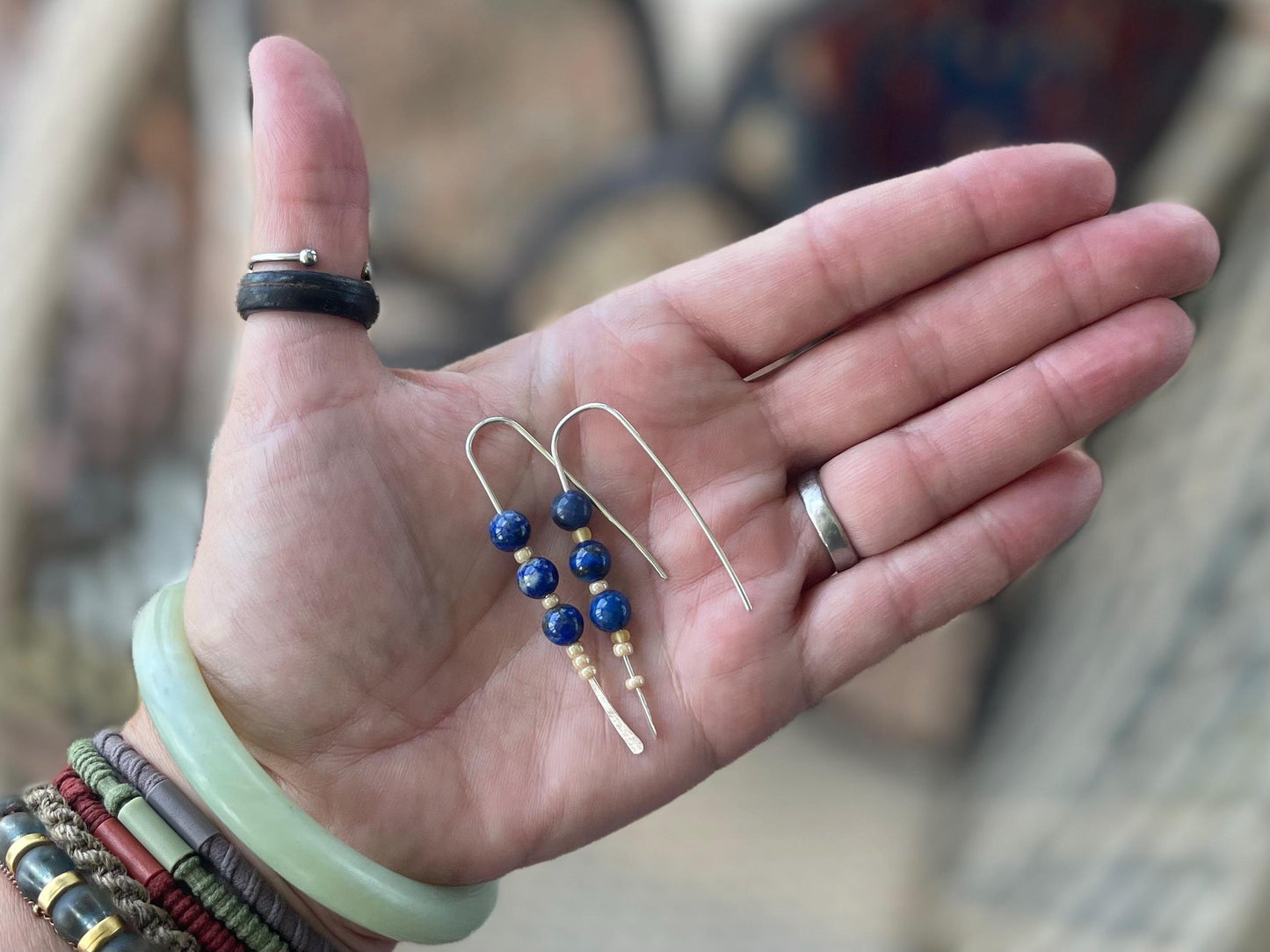Lapis & recycled sterling silver handmade earrings. Handmade lapis jewellery. Artisan earrings. Unique jewellery. Eco friendly earrings