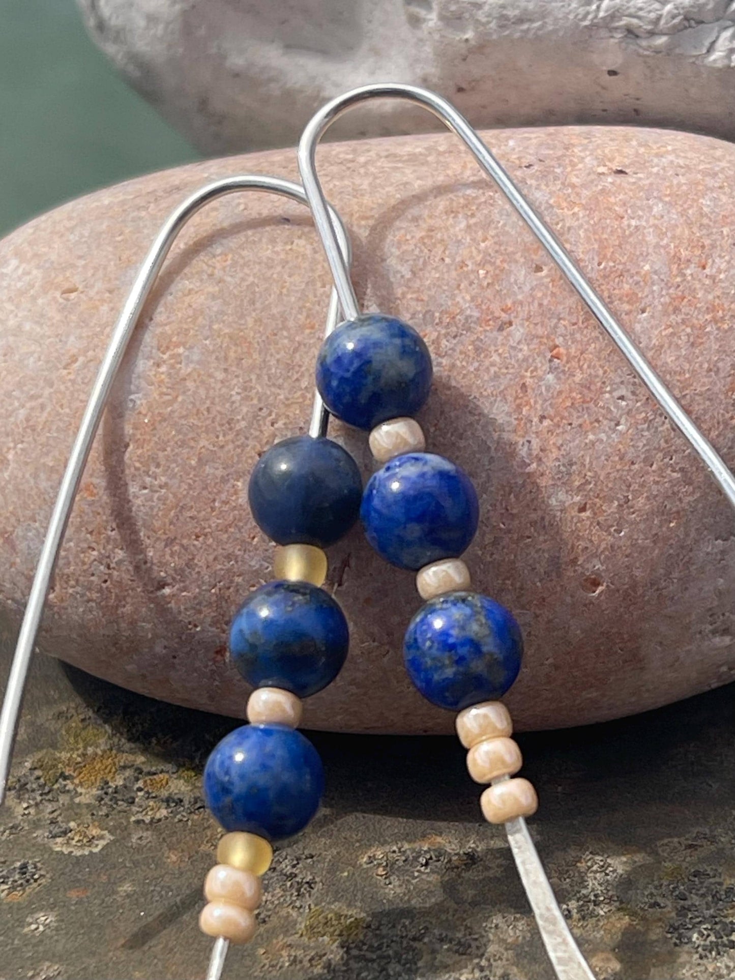 Lapis & recycled sterling silver handmade earrings. Handmade lapis jewellery. Artisan earrings. Unique jewellery. Eco friendly earrings