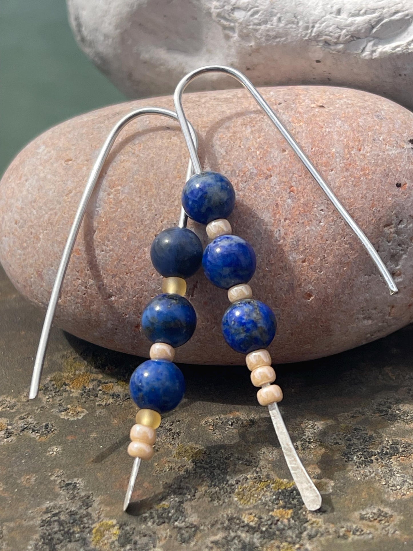 Lapis & recycled sterling silver handmade earrings. Handmade lapis jewellery. Artisan earrings. Unique jewellery. Eco friendly earrings