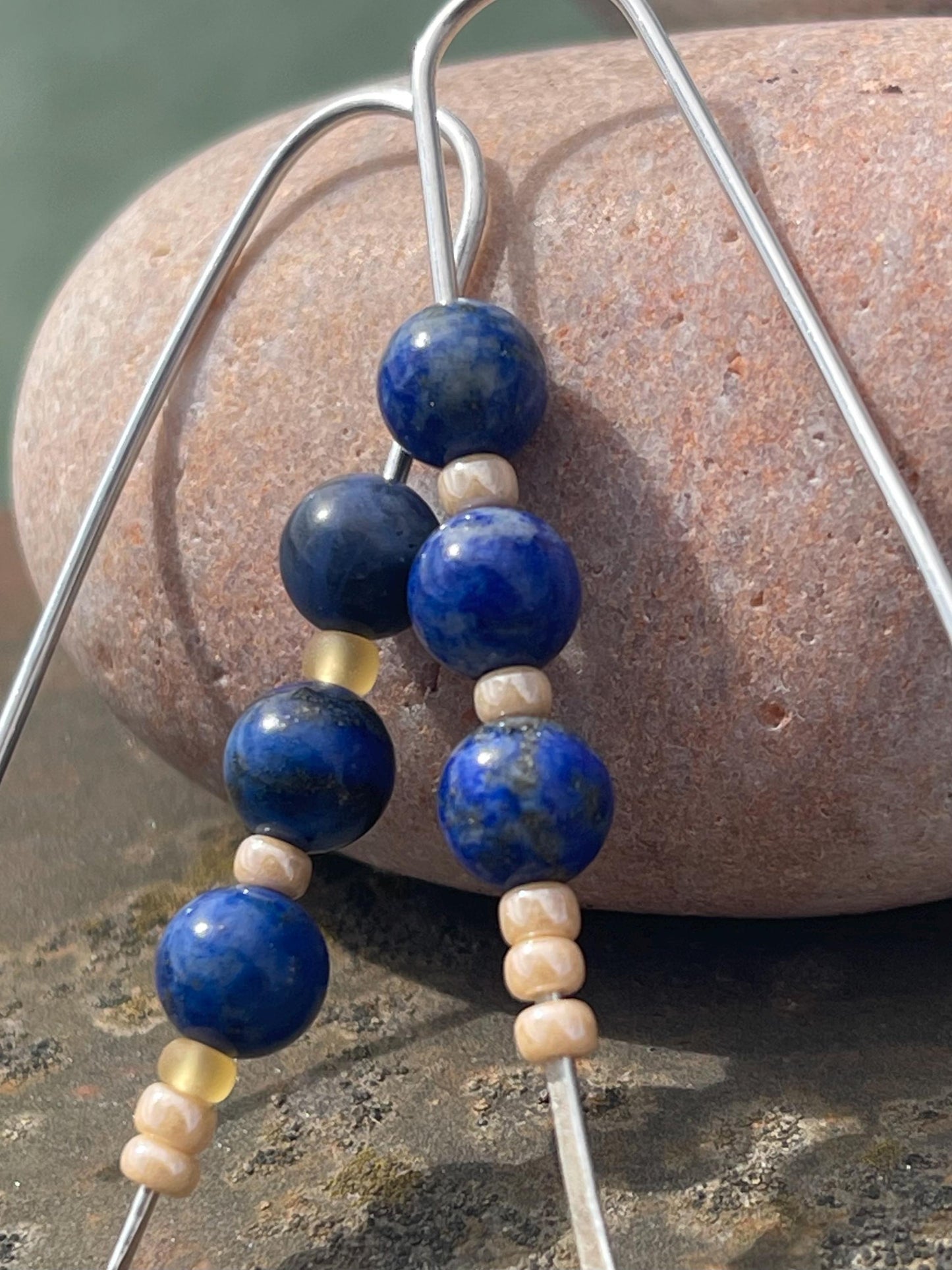 Lapis & recycled sterling silver handmade earrings. Handmade lapis jewellery. Artisan earrings. Unique jewellery. Eco friendly earrings