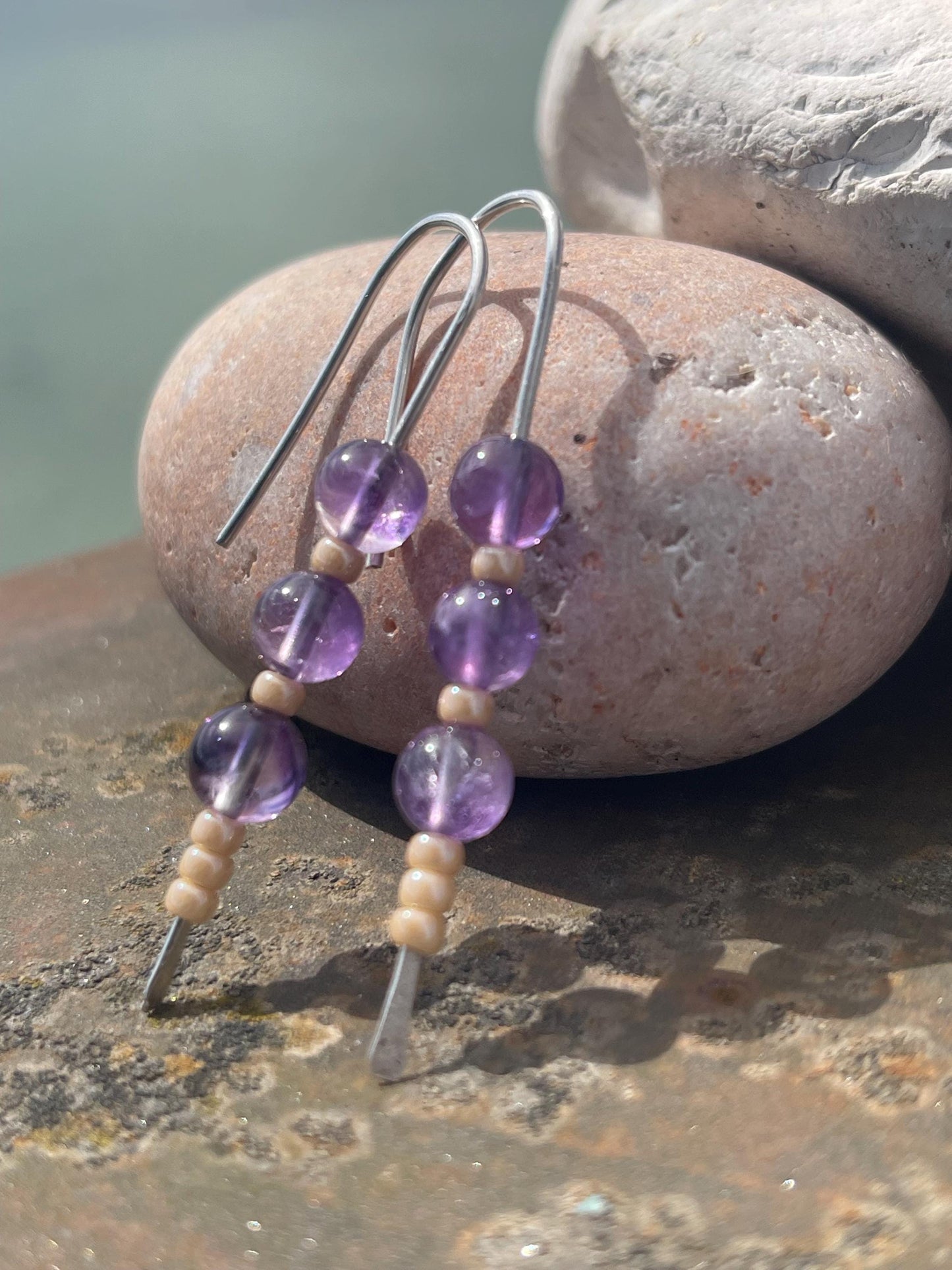 Amethyst & recycled sterling silver handmade earrings. Handmade amethyst jewellery. Artisan earring. Unique jewellery. Eco friendly earrings