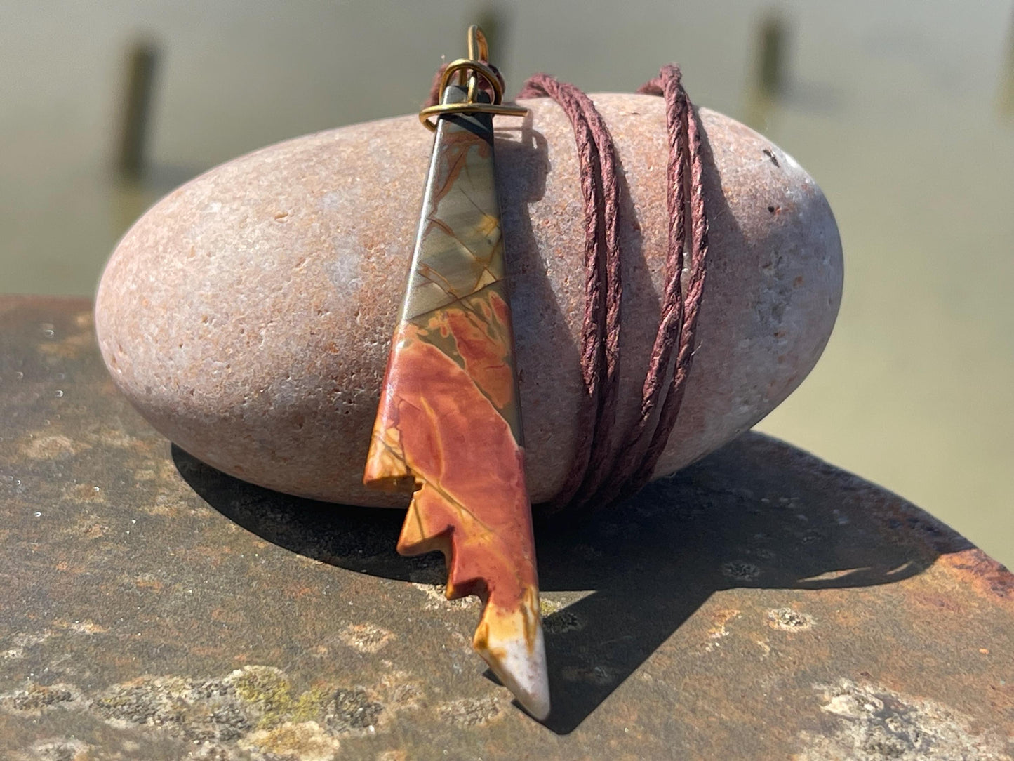 Picasso jasper gemstone pendnat. Ethical jewellery, orange gemstone necklace. Stunning unique jewellery. Unique gifts. Unique necklaces.