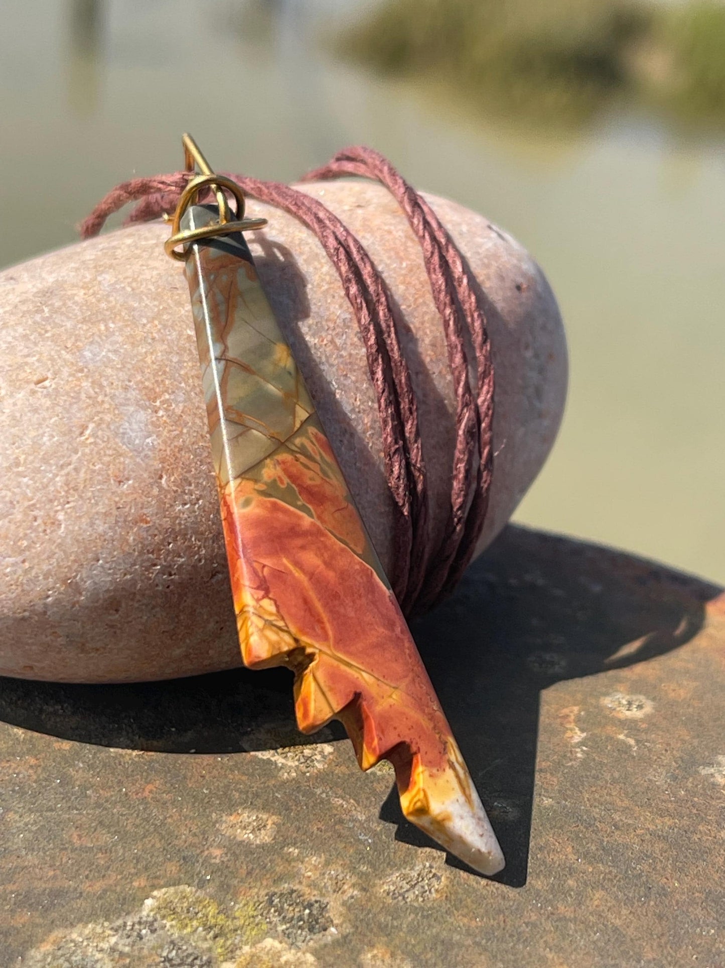 Picasso jasper gemstone pendnat. Ethical jewellery, orange gemstone necklace. Stunning unique jewellery. Unique gifts. Unique necklaces.