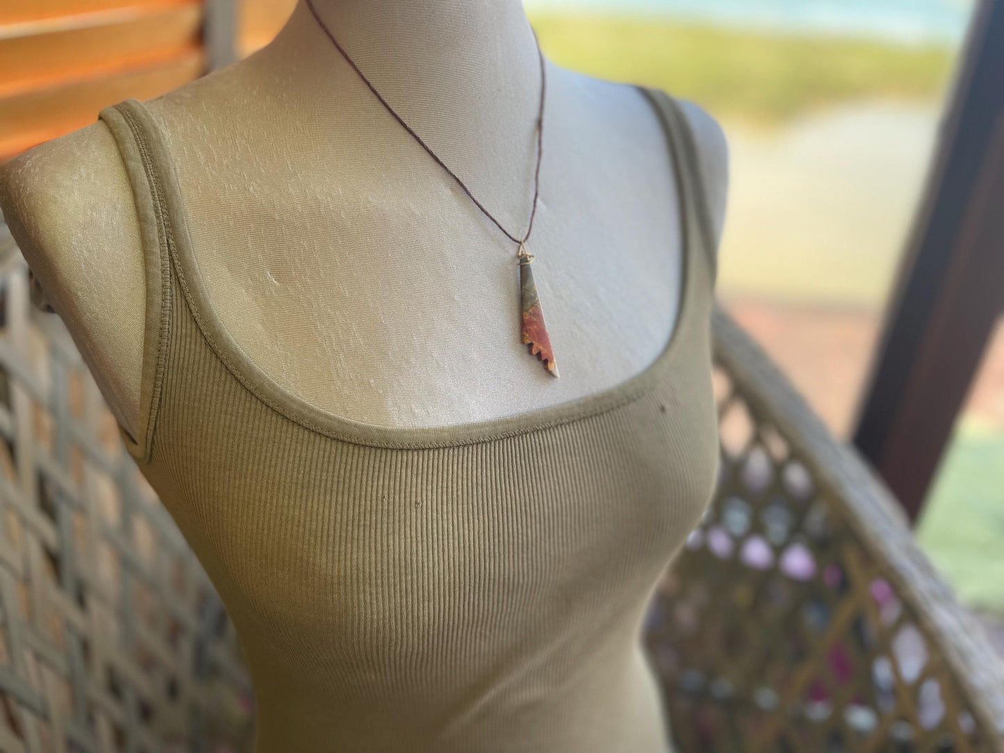 Picasso jasper gemstone pendnat. Ethical jewellery, orange gemstone necklace. Stunning unique jewellery. Unique gifts. Unique necklaces.