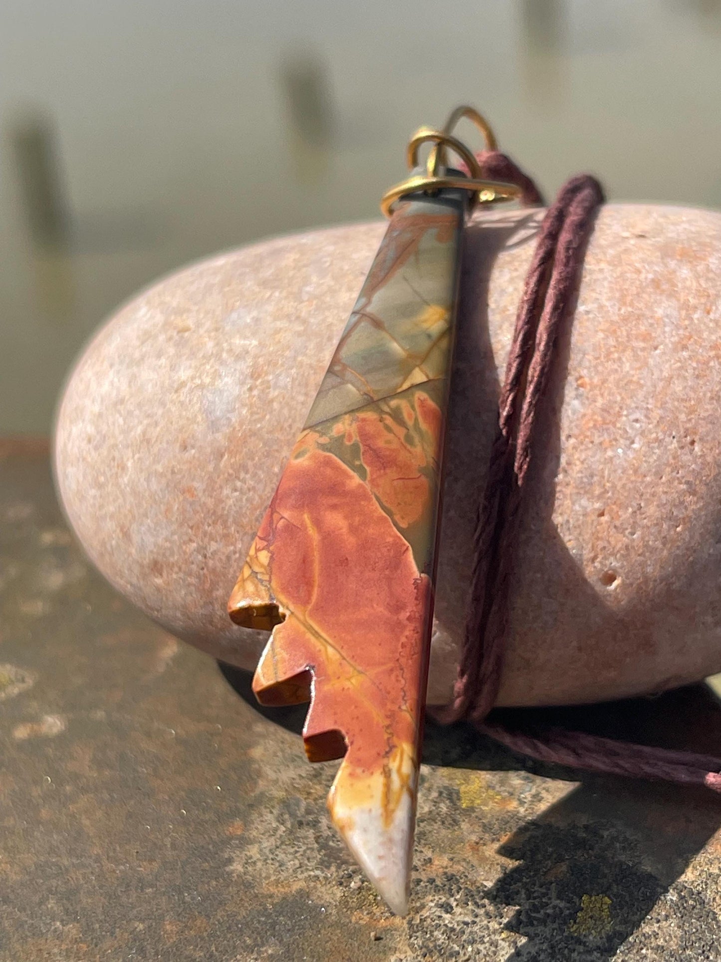 Picasso jasper gemstone pendnat. Ethical jewellery, orange gemstone necklace. Stunning unique jewellery. Unique gifts. Unique necklaces.