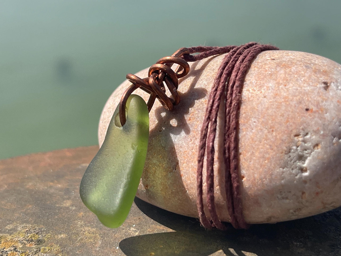 Eco friendly sea glass necklace. Ethical jewellery, boho necklace, unusual gift for him, gift for man, boho necklace, sea glass jewellery