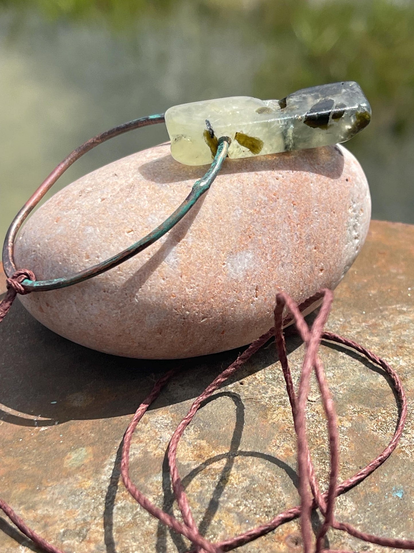 Rustic prehnite pendant, green necklace, unusual jewellery, gift for him, boho handmade necklace, romantic gift for her, ethical jewellery