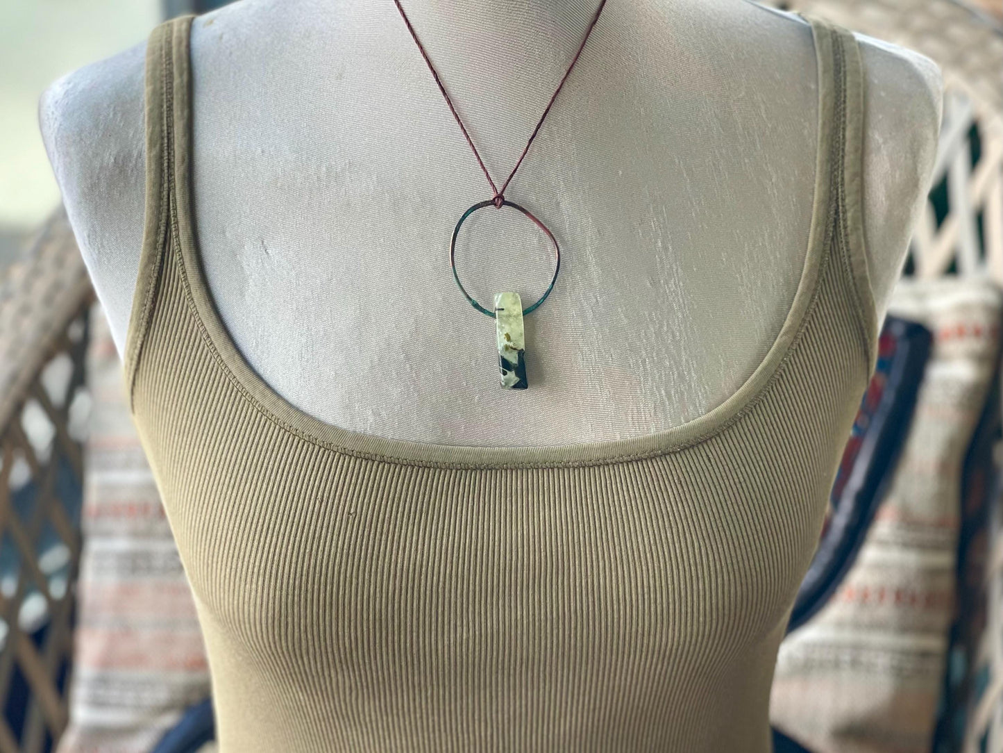 Rustic prehnite pendant, green necklace, unusual jewellery, gift for him, boho handmade necklace, romantic gift for her, ethical jewellery