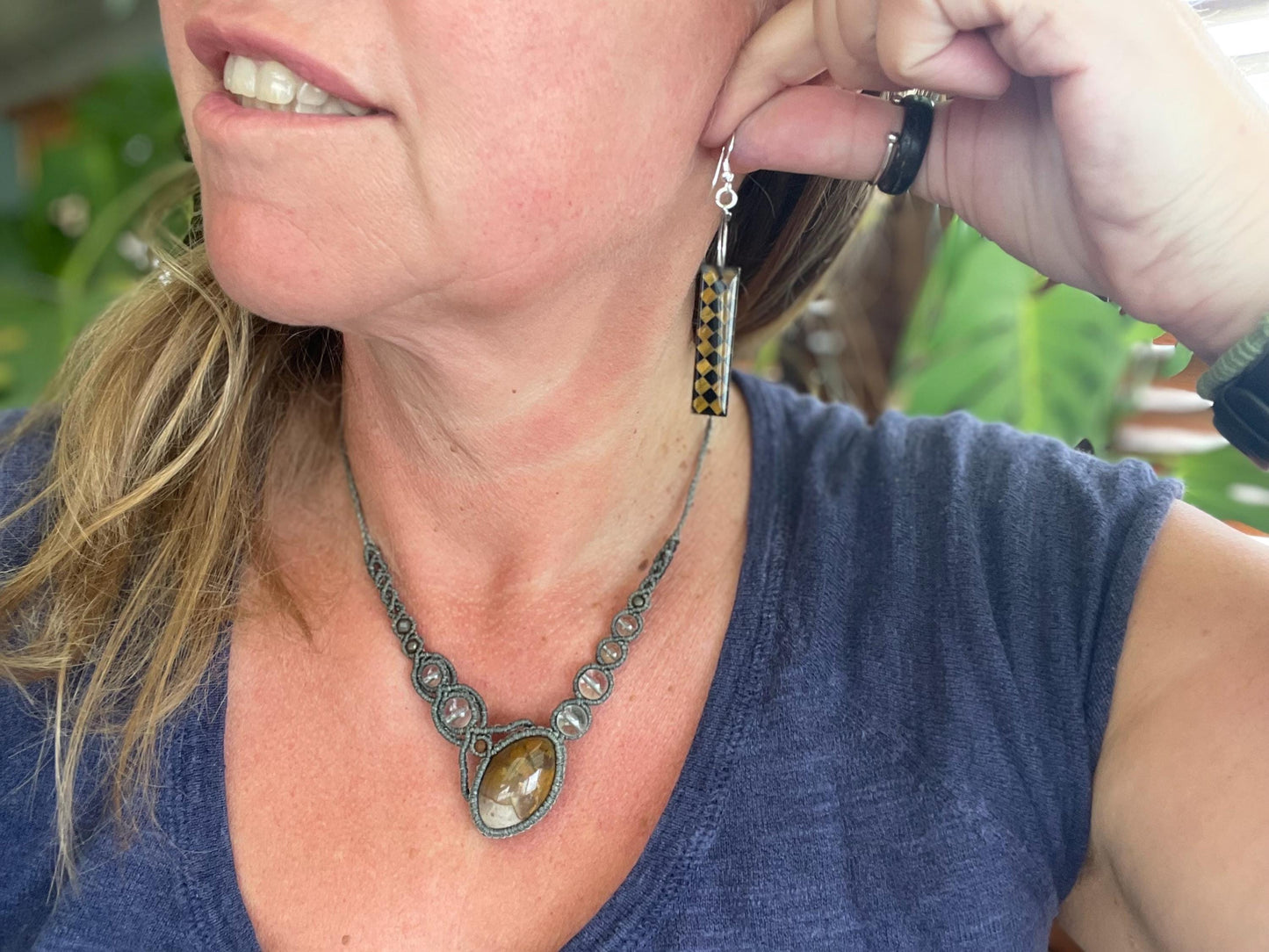 Obsidian and tigers eye gemstone earrings on sterling silver. Ethical and unique jewellery. Unique handmade earrings.