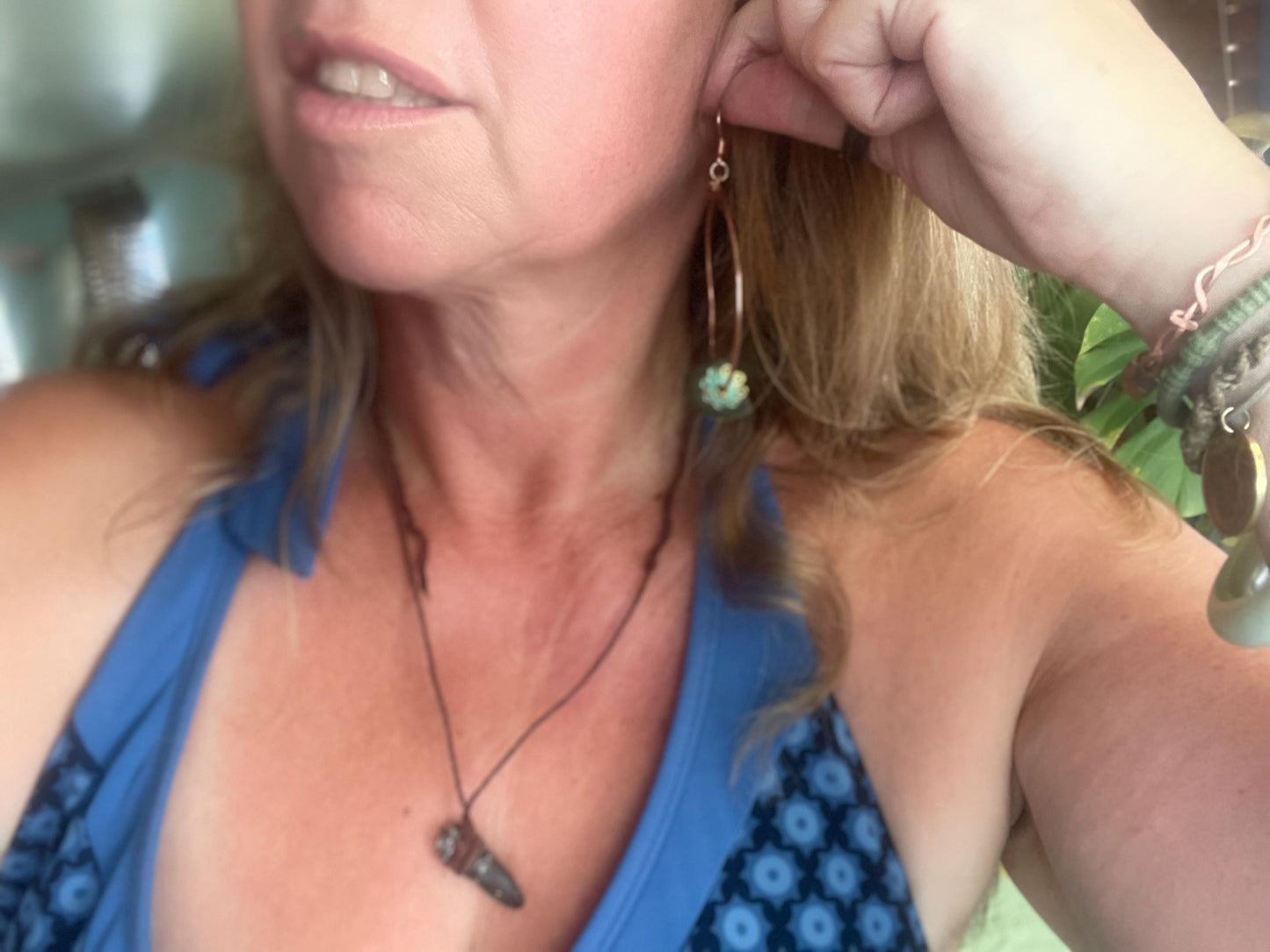 Eco friendly large sea glass & recycled copper earrings. Unique earrings, ethical jewellery, unusual boho jewellery, eco friendly jewellery.