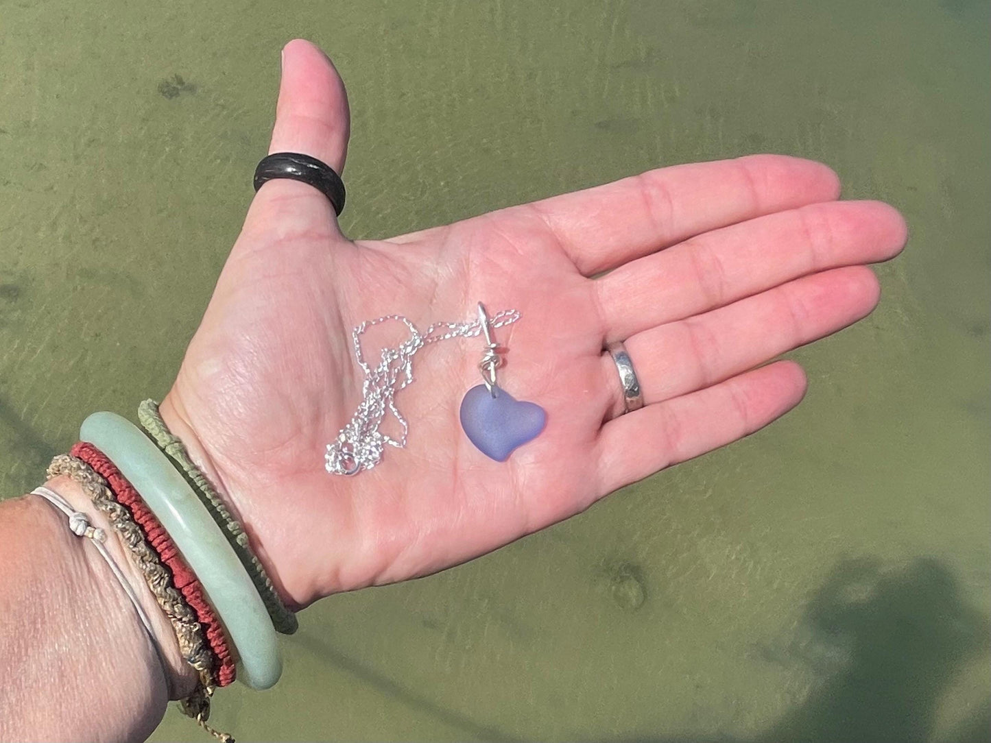 Sea glass heart necklace. Recycled necklace, gift for him. Ethical jewellery. Sea glass pendant. Eco friendly necklace, boho surf jewellery