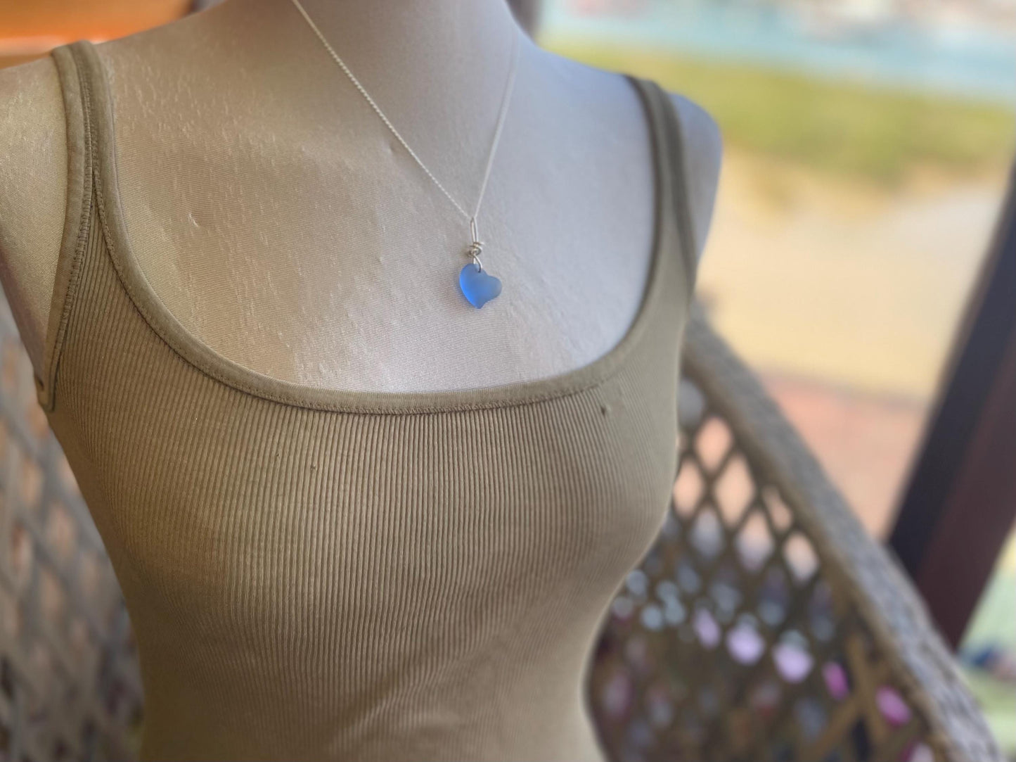 Sea glass heart necklace. Recycled necklace, gift for him. Ethical jewellery. Sea glass pendant. Eco friendly necklace, boho surf jewellery