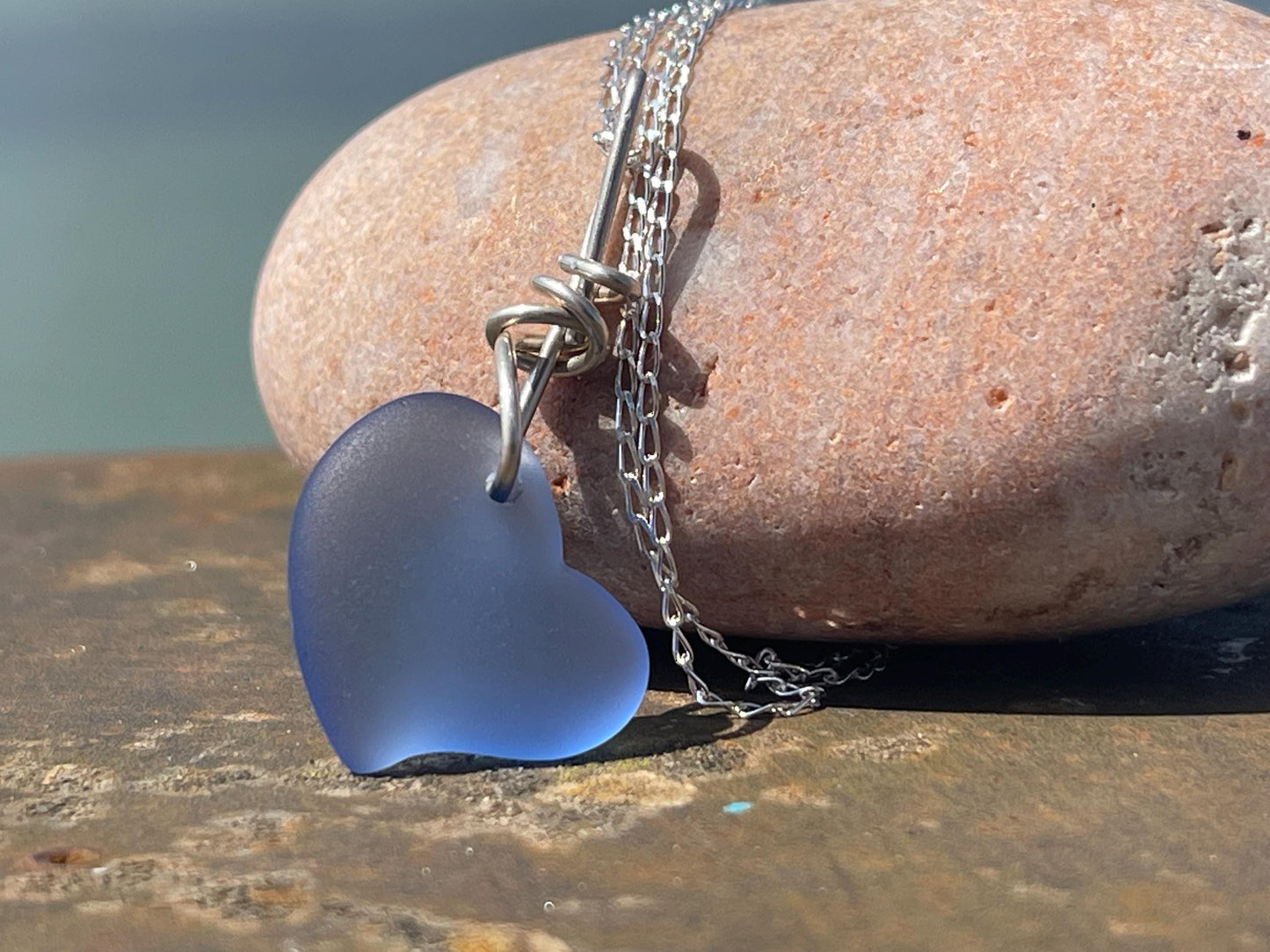 Sea glass heart necklace. Recycled necklace, gift for him. Ethical jewellery. Sea glass pendant. Eco friendly necklace, boho surf jewellery