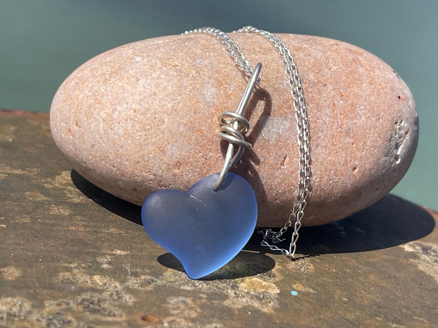 Sea glass heart necklace. Recycled necklace, gift for him. Ethical jewellery. Sea glass pendant. Eco friendly necklace, boho surf jewellery